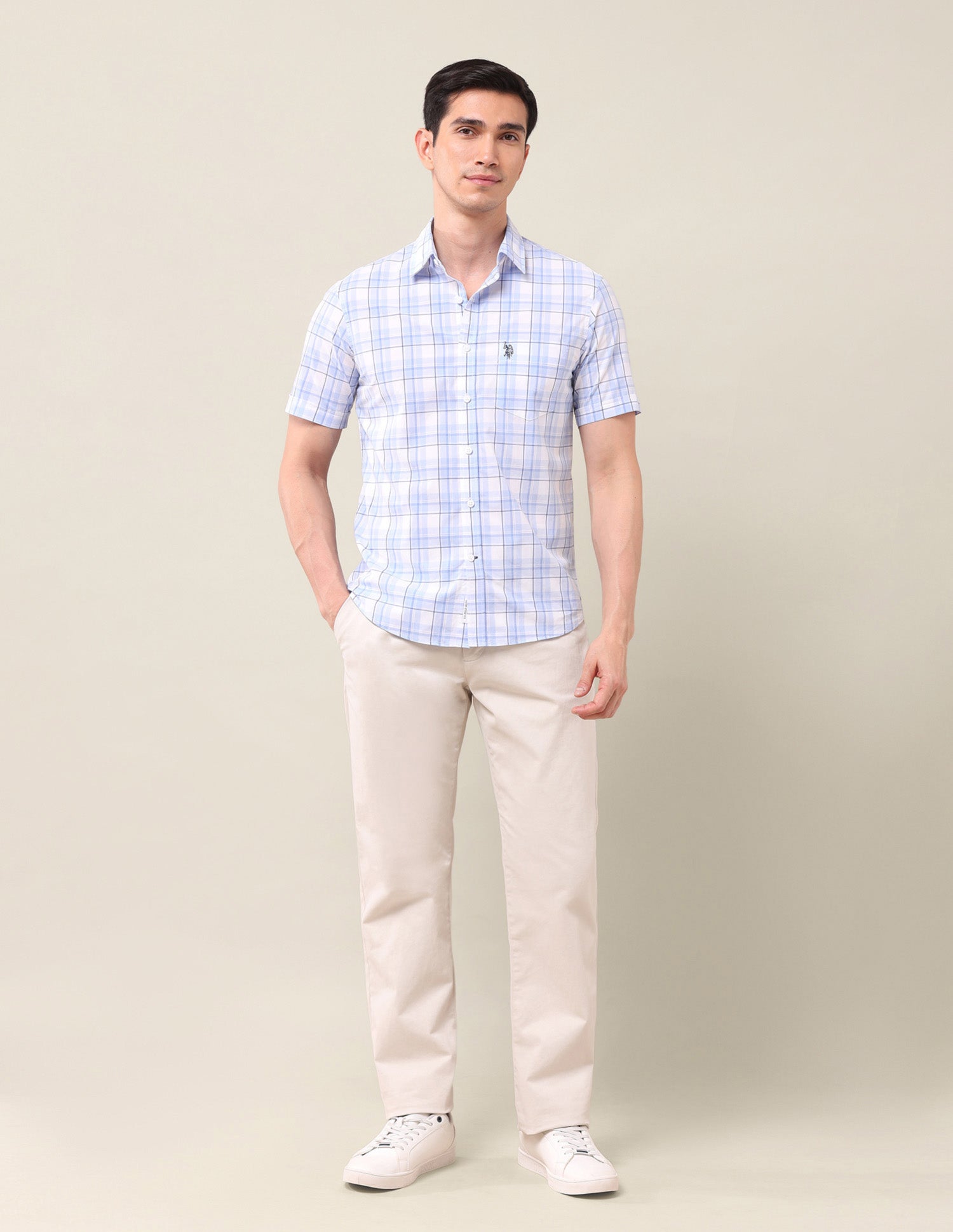 Plaid Checked Tailored Fit Shirt Light Blue - U.S. Polo Assn. India | Large