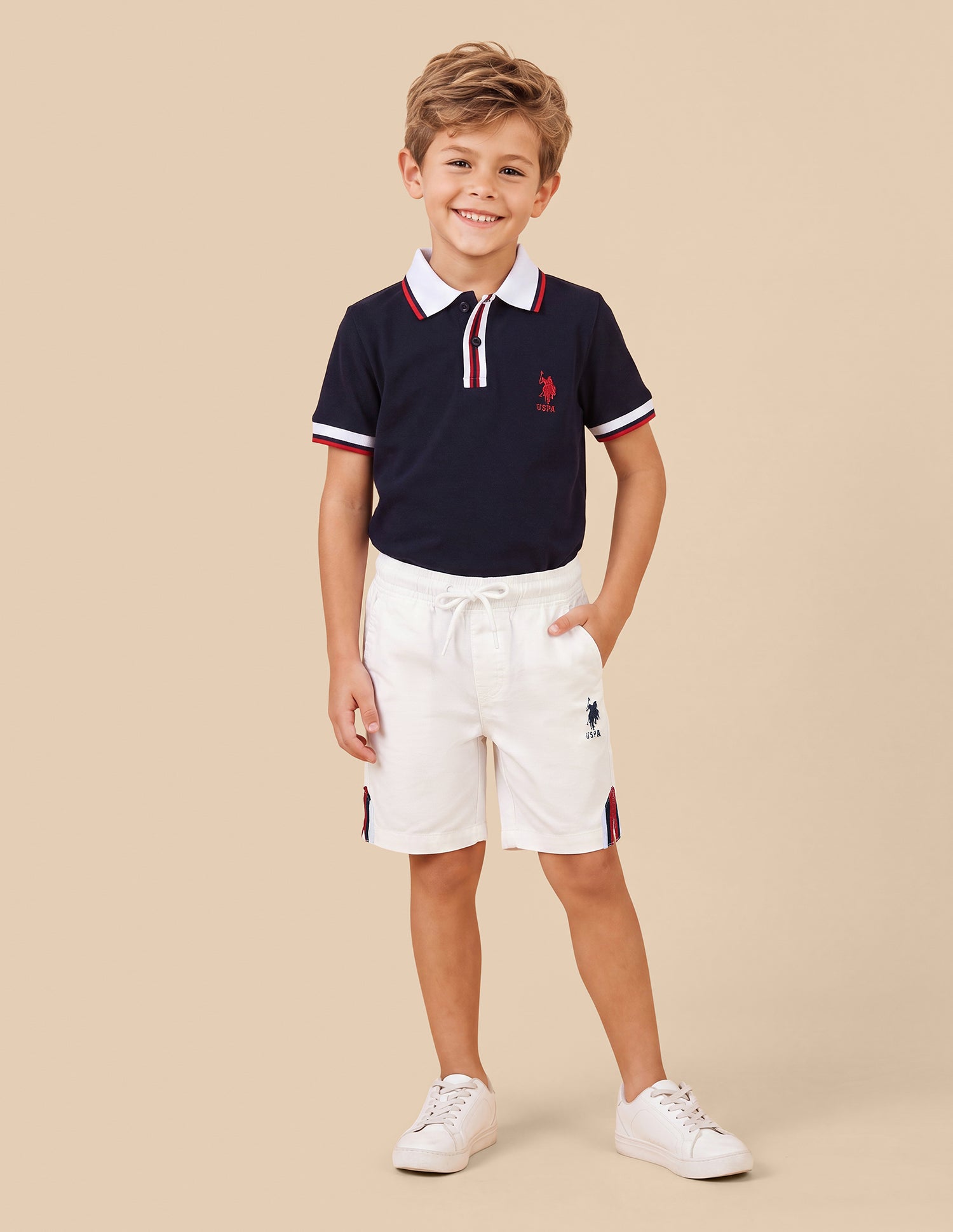 Solid Mid Rise Shorts Off White - U.S. Polo Assn. India | Large