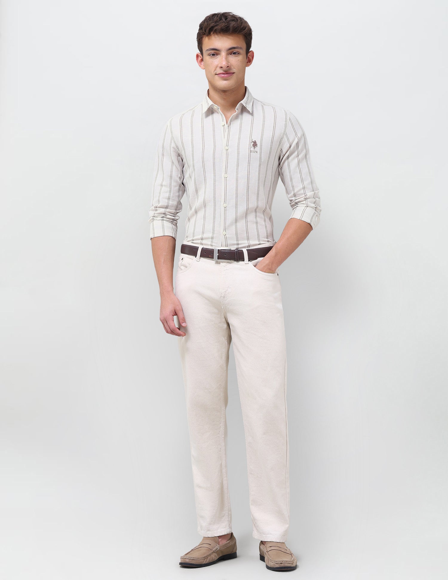Vertical Striped Regular Fit Shirt Khaki - U.S. Polo Assn. India | Large