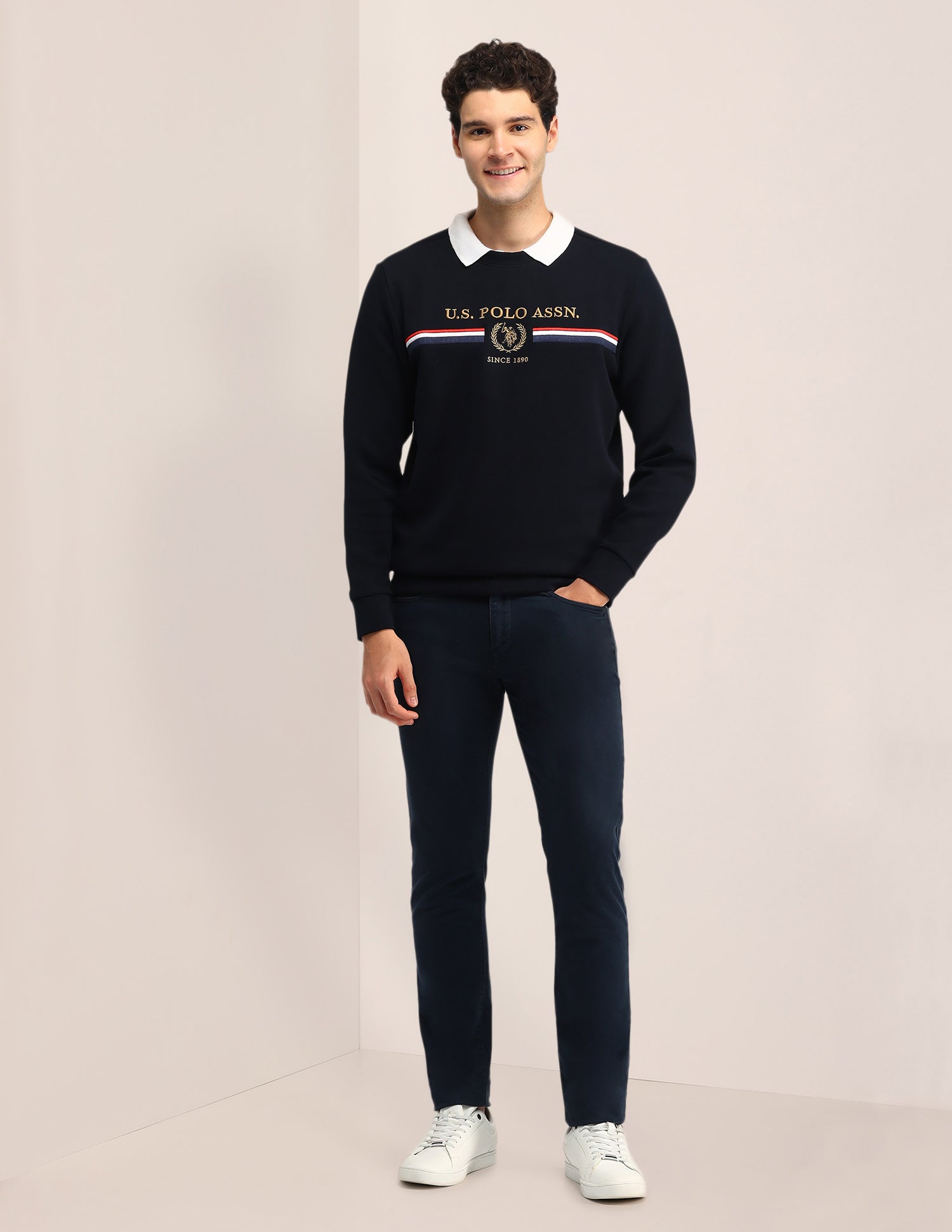 Brand Printed Regular Fit Sweatshirt Navy - U.S. Polo Assn. India | Large