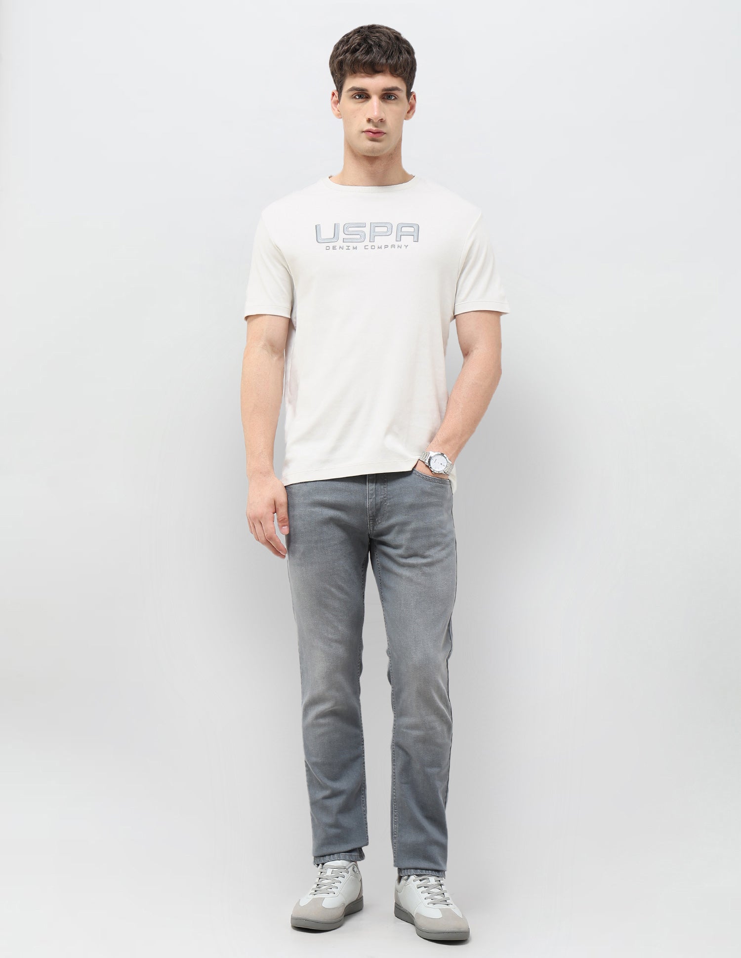 Brand Embossed Monochrome T-Shirt Ivory - U.S. POLO ASSN. | Large