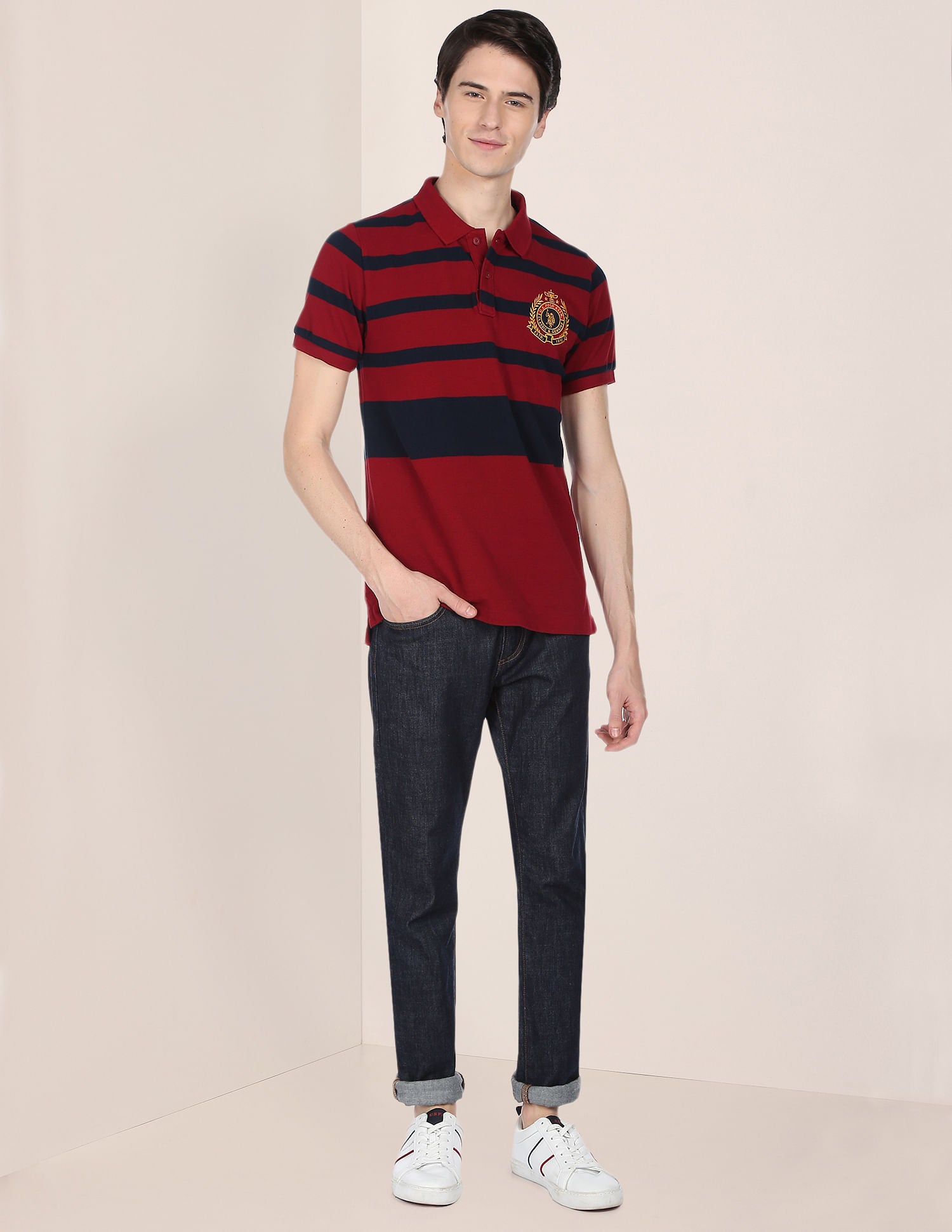 Signature Stripe Crest Polo Shirt Maroon - U.S. Polo Assn. India | Large