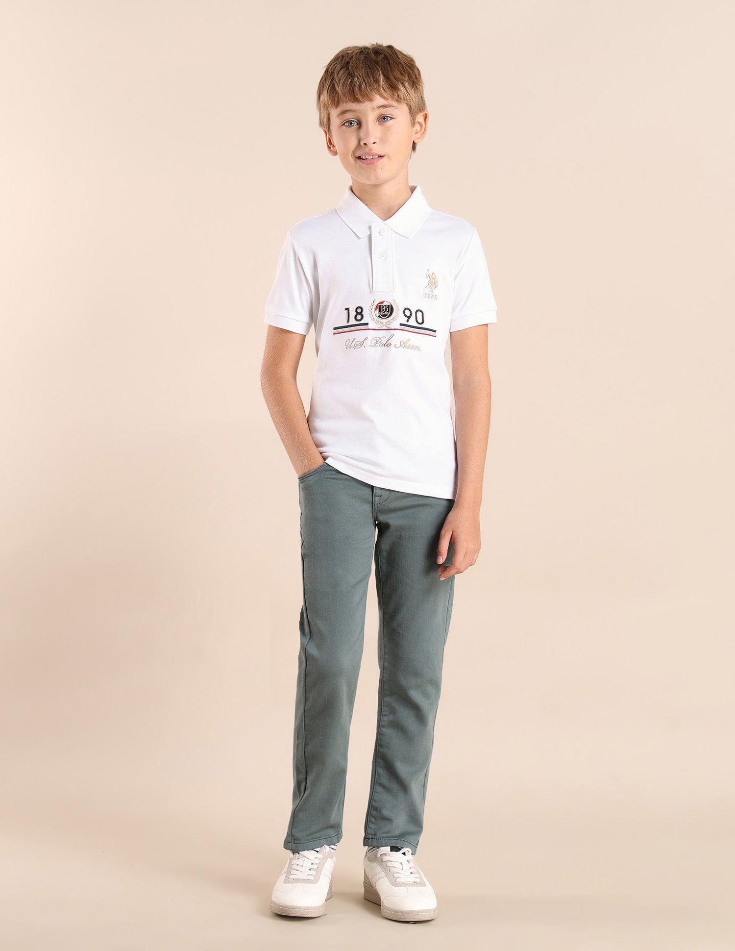 Boys Brand Printed Regular Fit Polo Shirt White - U.S. POLO ASSN. | Large