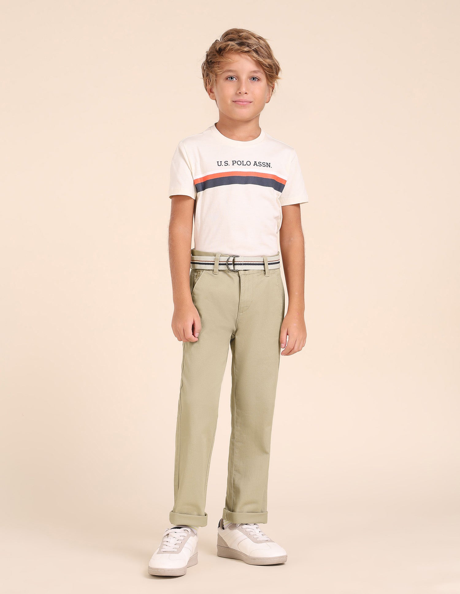 Boys Pure Cotton Slim Fit Trousers Khaki - U.S. POLO ASSN. | Large