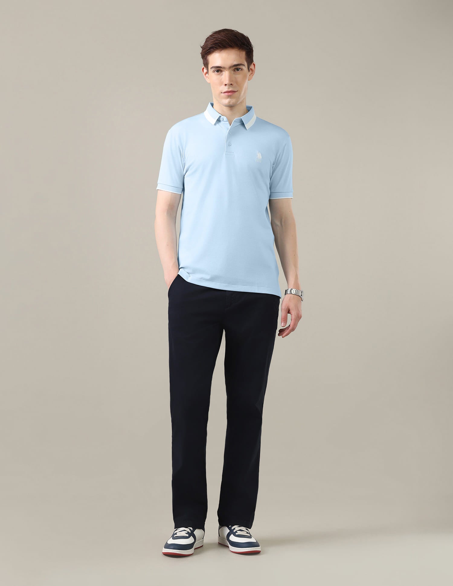 Solid Slim Fit Polo Shirt Blue - U.S. Polo Assn. India | Large