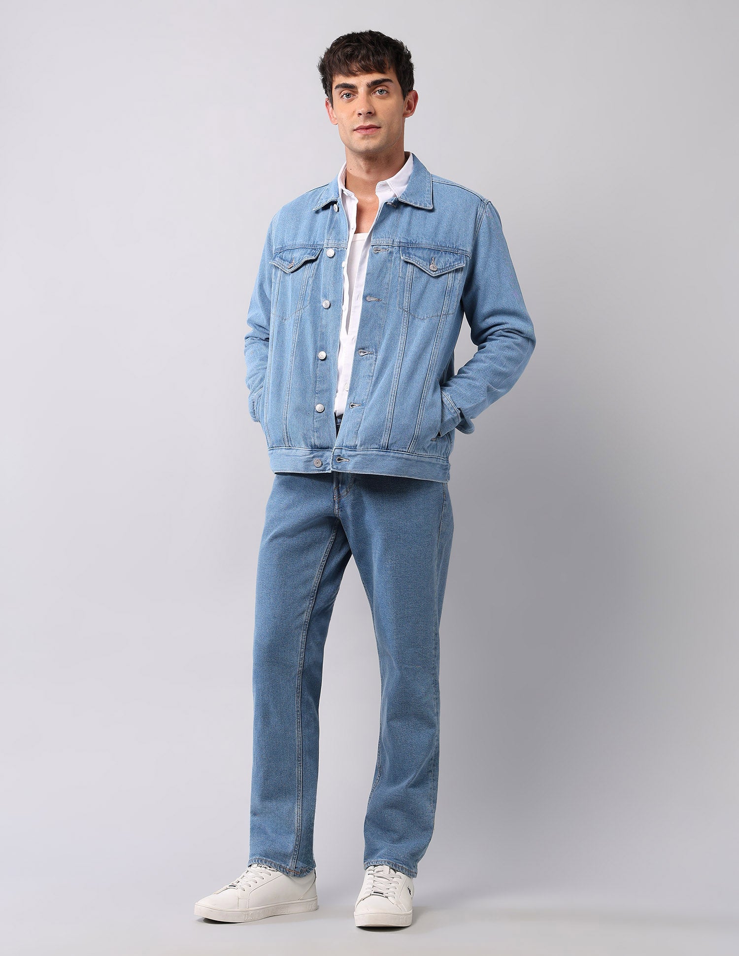 Pure Cotton Regular Fit Denim Jacket Light Wash - U.S. Polo Assn. India | Large