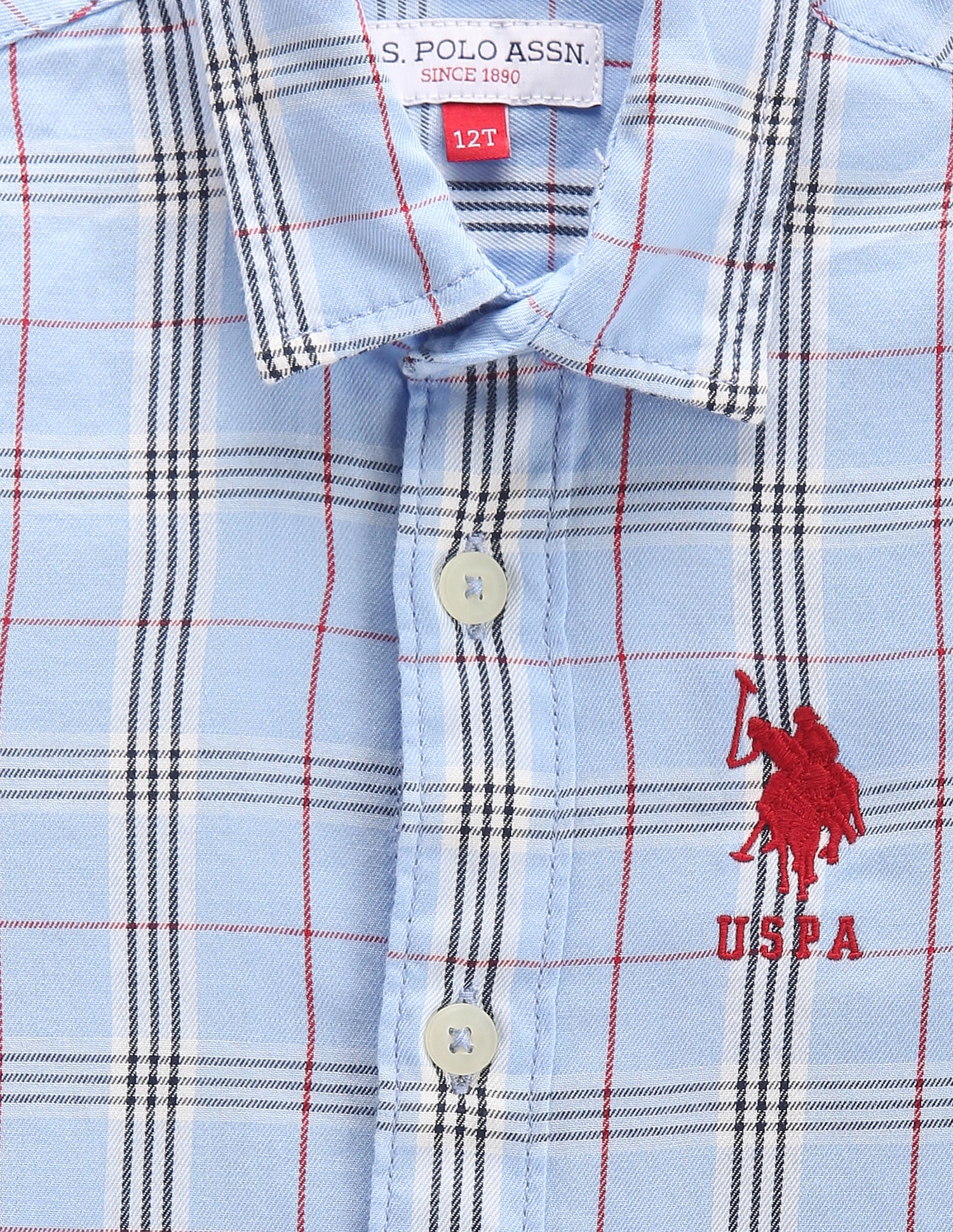 Boys Plaid Check Super Slim Fit Shirt Light Blue - U.S. POLO ASSN. | Large