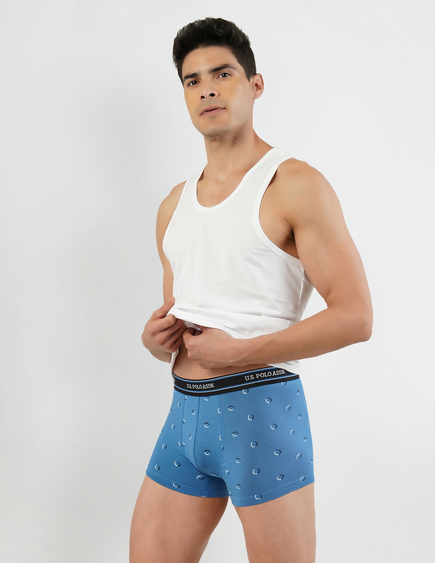 All Over Print Cotton Spandex I616 Trunks - Pack Of 2 Blue and Navy - U.S. POLO ASSN. | Large