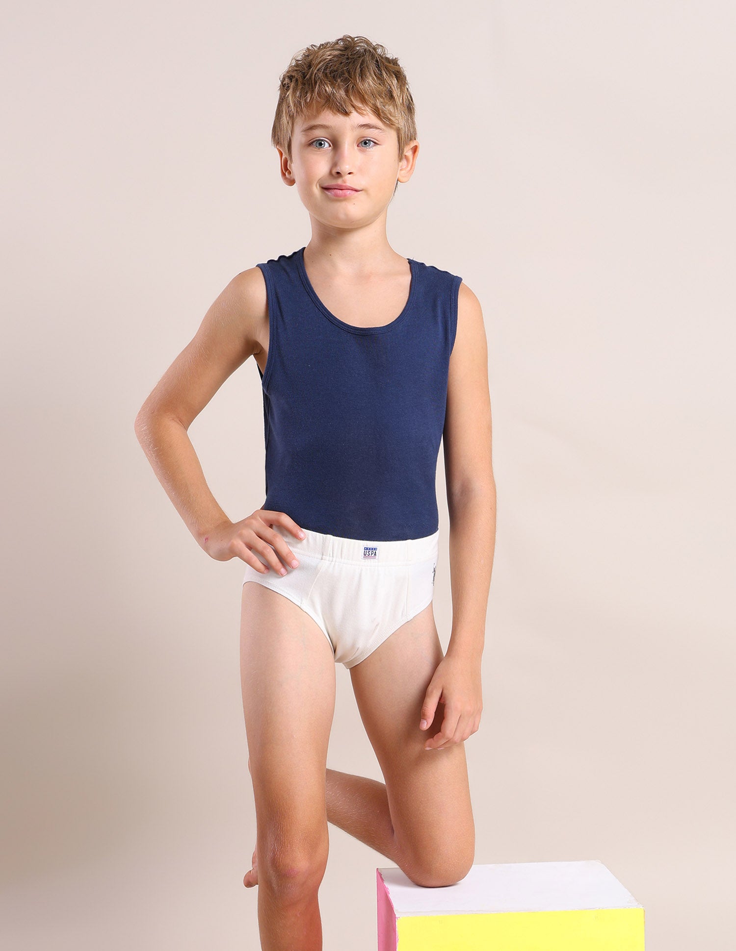 Boys Cotton Spandex Solid Briefs - Pack Of 3 Blue, Green and White - U.S. POLO ASSN. | Large