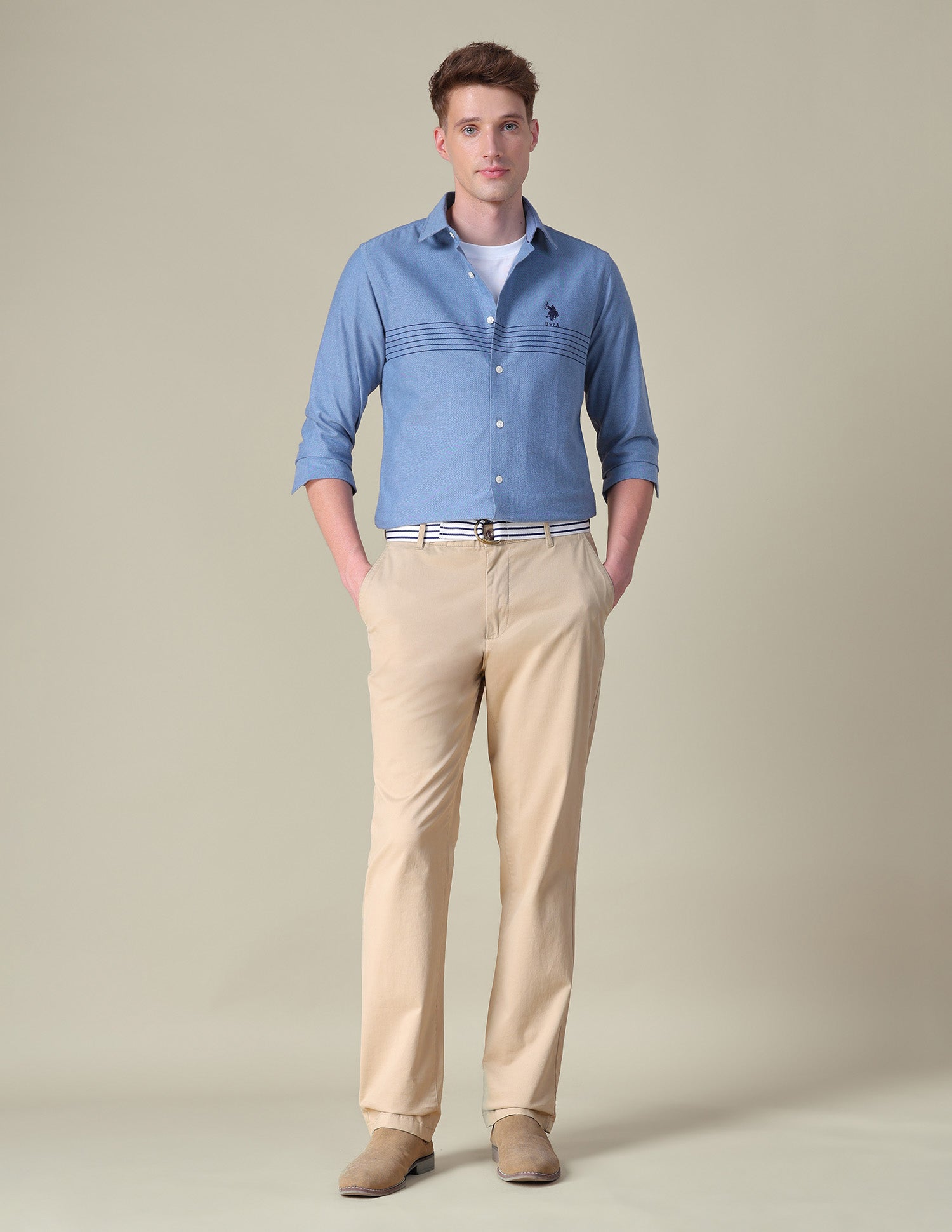 Horizontal Striped Tailored Fit Shirt Mid Blue - U.S. POLO ASSN. | Large