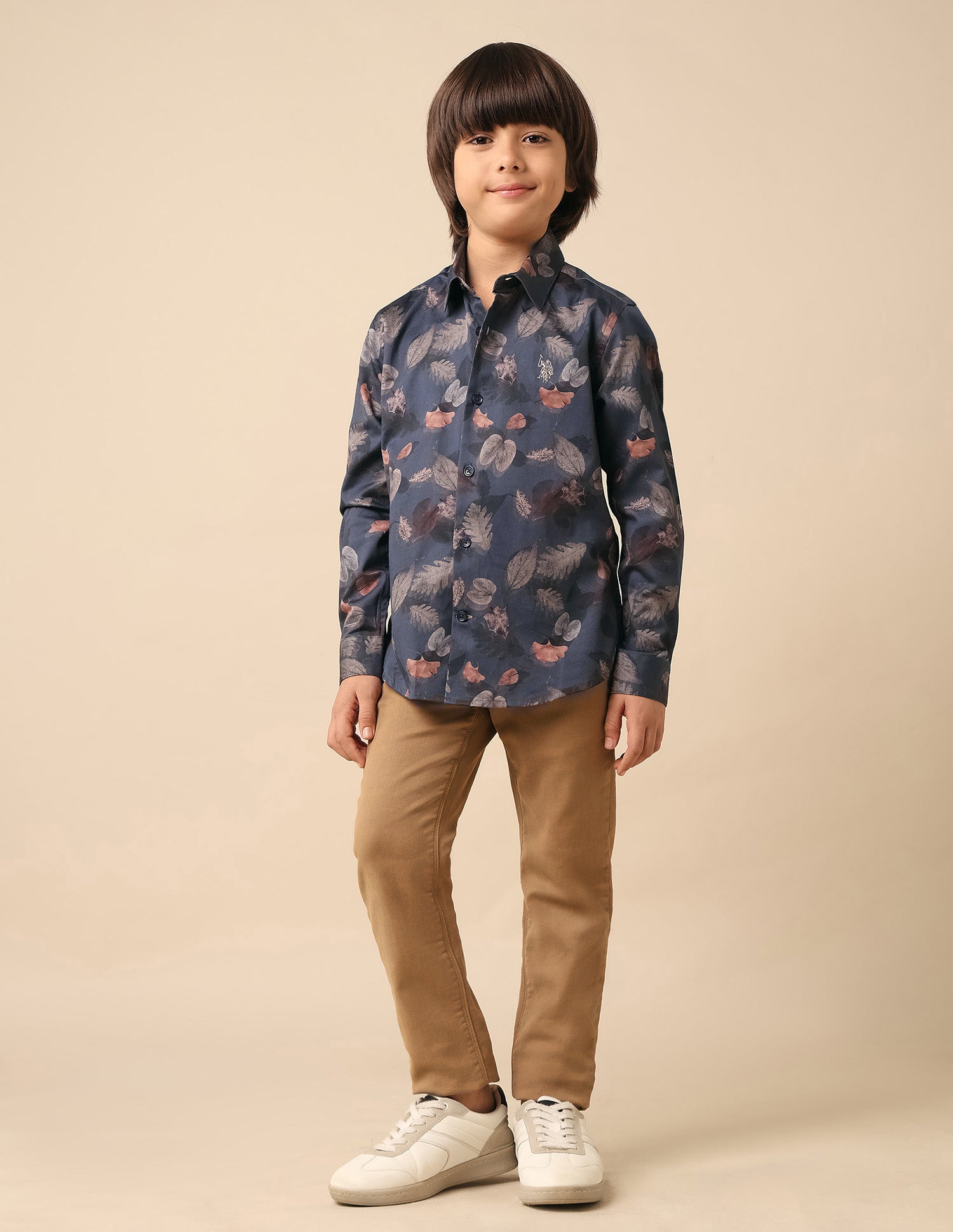 Boys Floral Printed Pure Cotton Shirt Navy - U.S. POLO ASSN. | Large