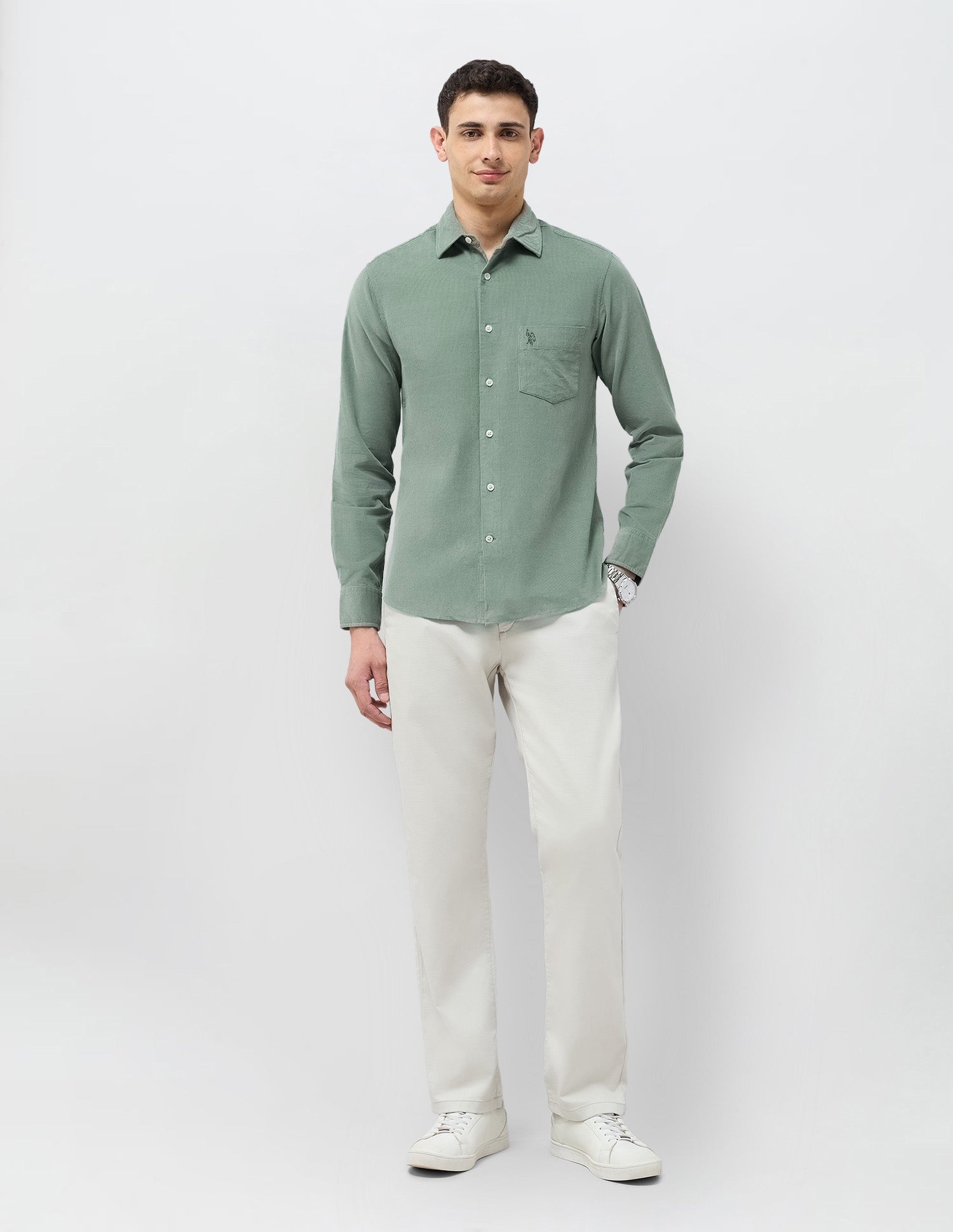 Corduroy Tailored Fit Shirt Light Green - U.S. POLO ASSN. | Large