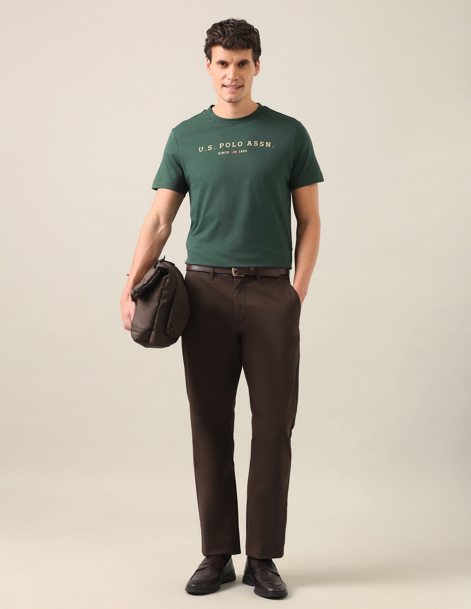Brand Embossed Regular Fit T-Shirt Dark Green - U.S. Polo Assn. India | Large