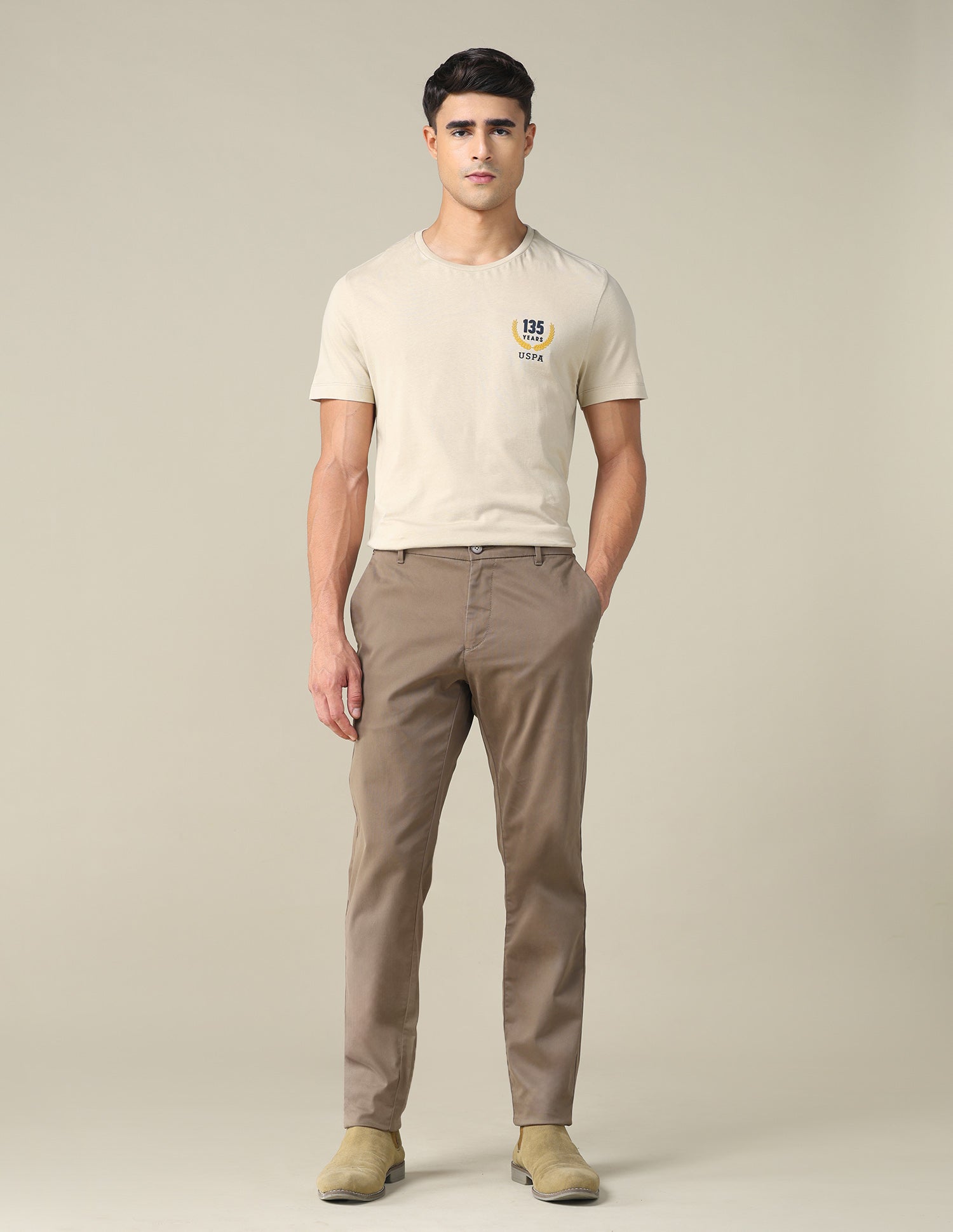 Regular Fit Solid T-shirt Beige - U.S. POLO ASSN. | Large