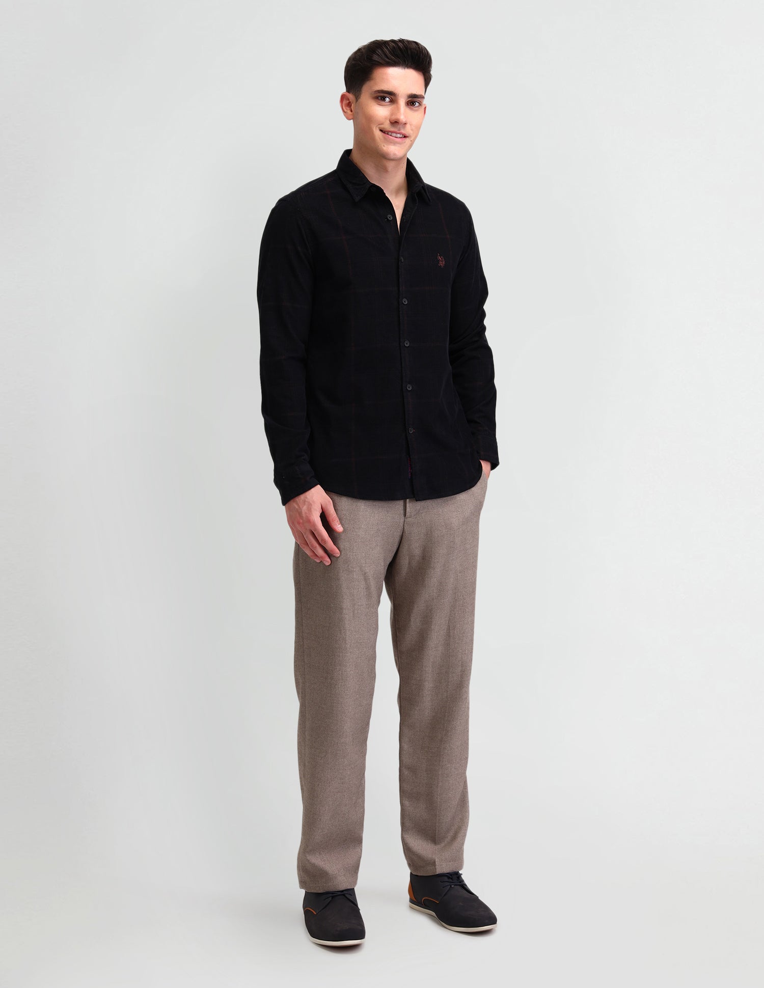 Windowpane Checked Slim Fit Shirt Black - U.S. Polo Assn. India | Large
