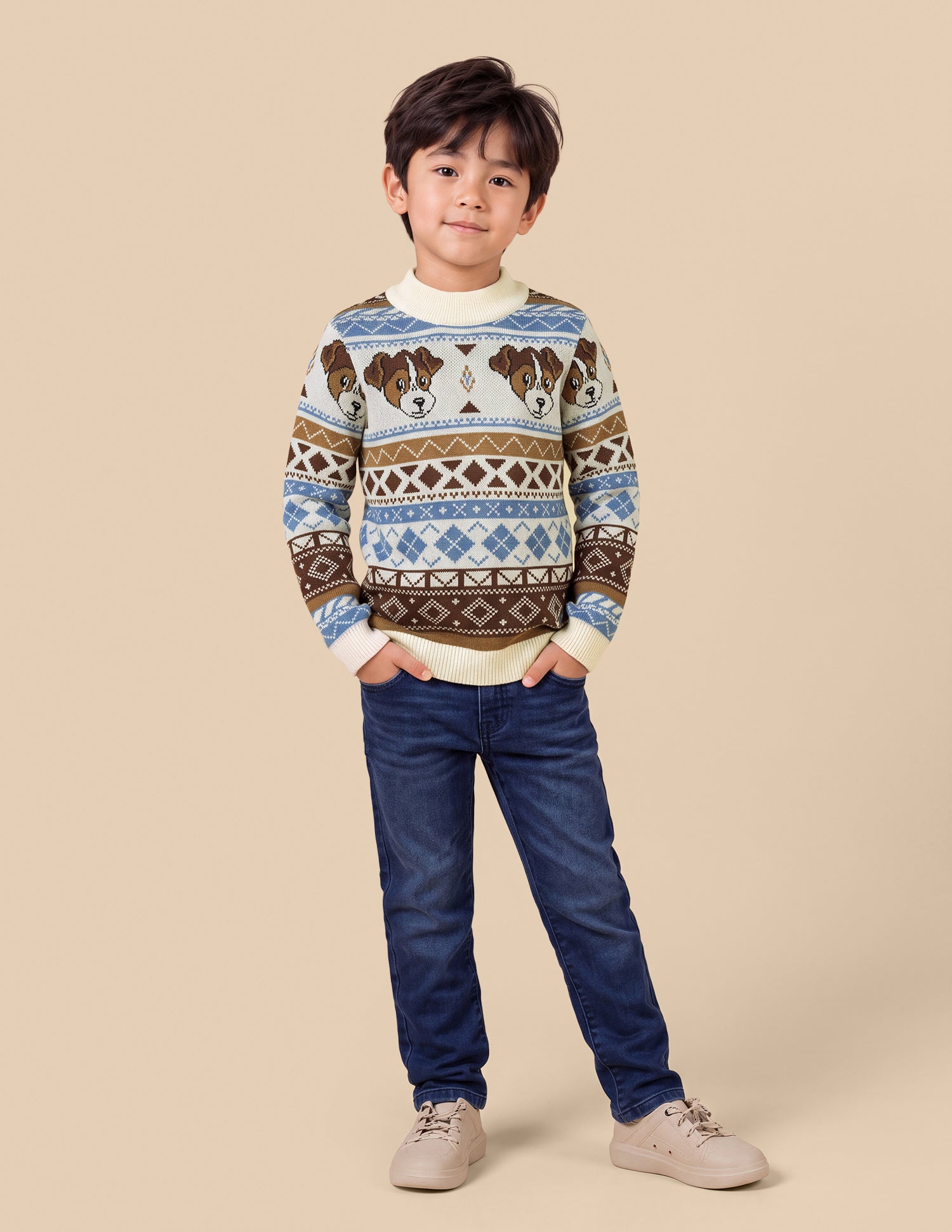 Geometric Patterned Knit Regular Fit Sweater Off White - U.S. Polo Assn. India | Large