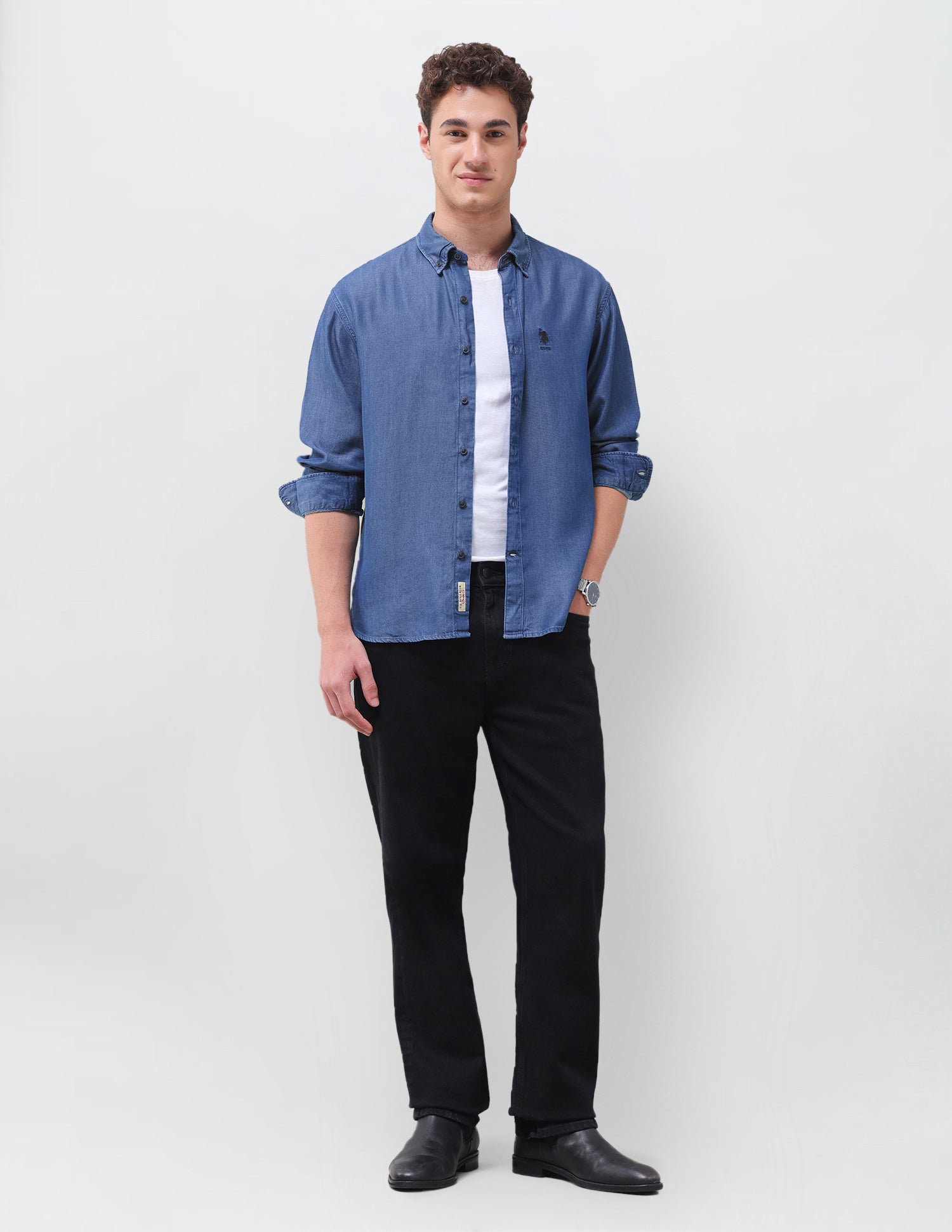 Solid Regular Fit Shirt Dark Indigo - U.S. Polo Assn. India | Large