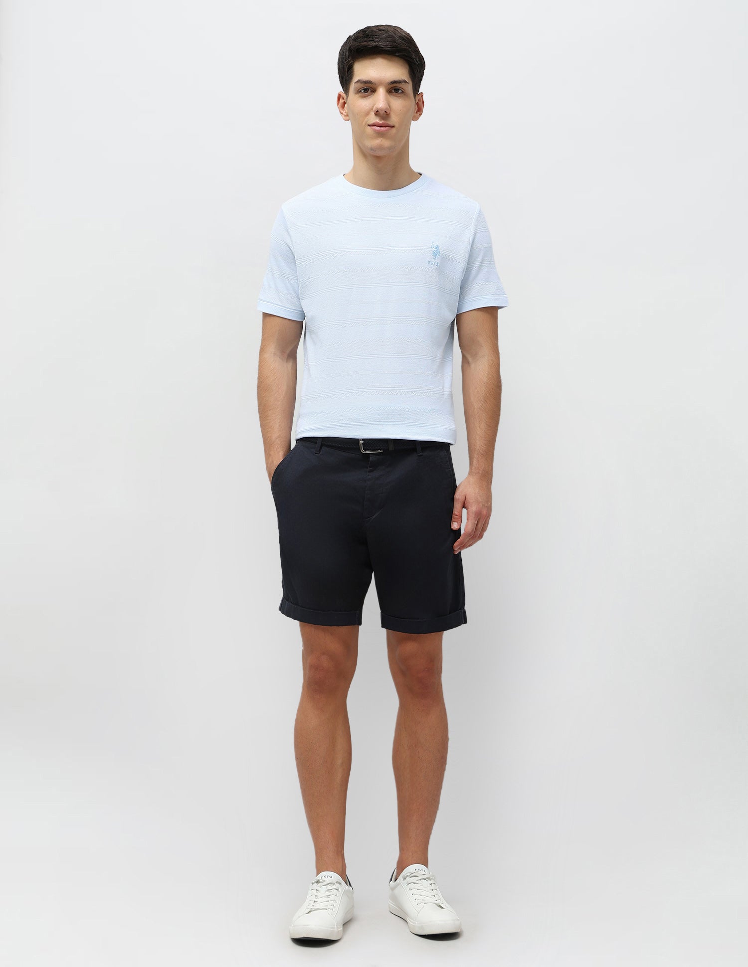 Textured Slim Fit T-Shirt Light Blue - U.S. POLO ASSN. | Large