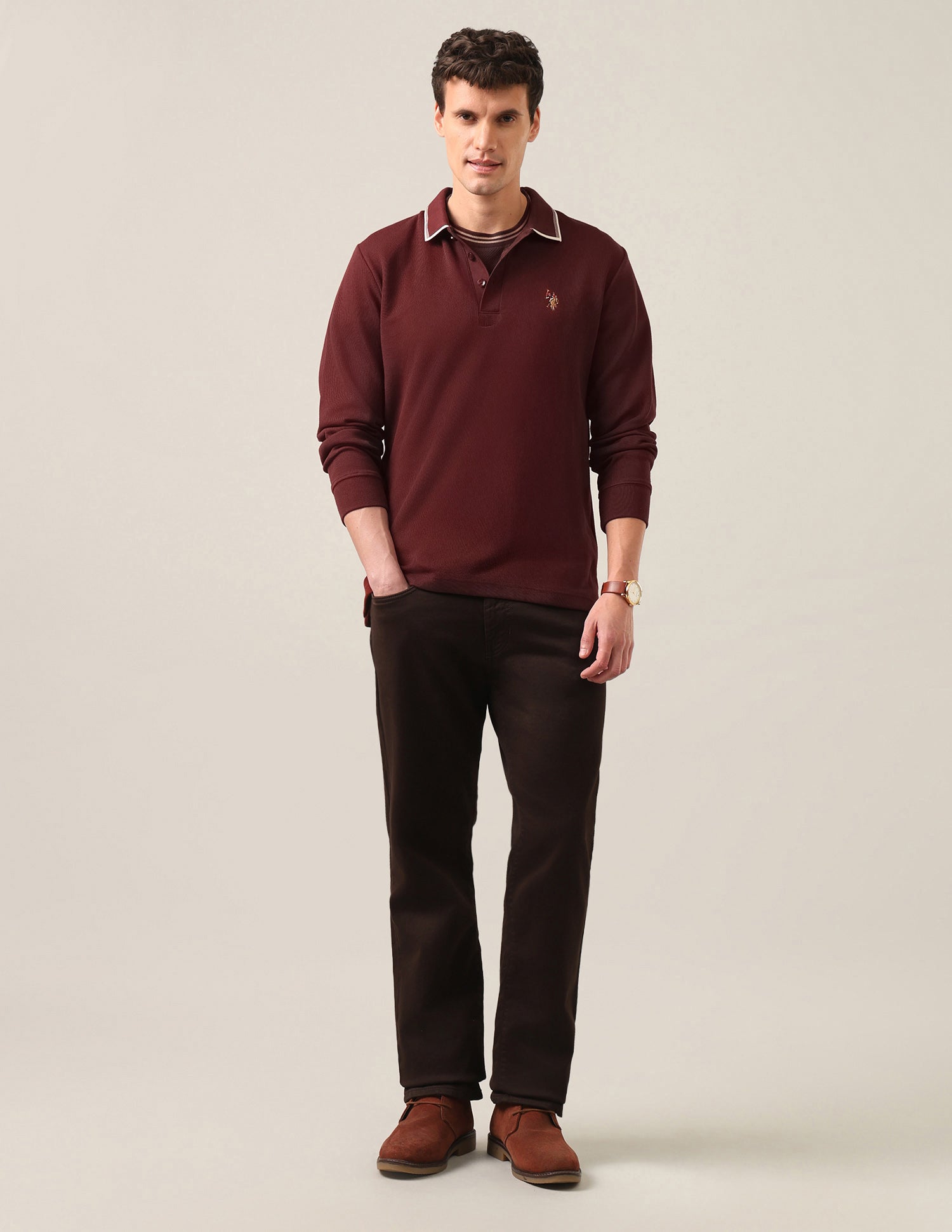 Solid Slim Fit Polo Shirt Rust - U.S. Polo Assn. India | Large