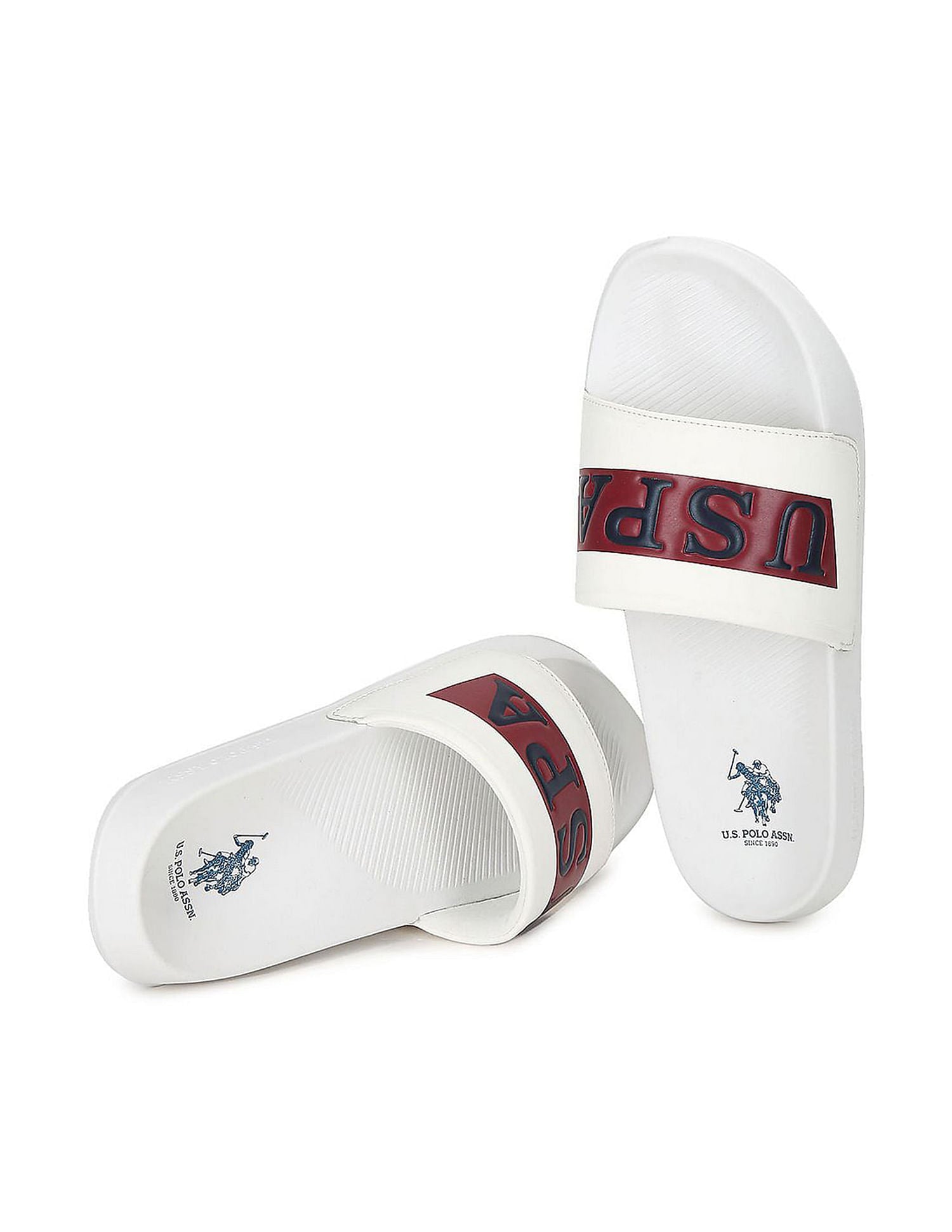 Men Brand Print Harvey 6.0 Slides White - U.S. Polo Assn. India | Large