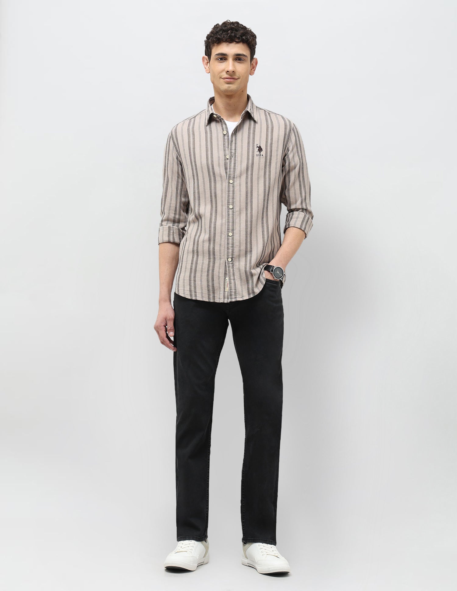 Vertical Striped Regular Fit Shirt Medium Grey - U.S. Polo Assn. India | Large