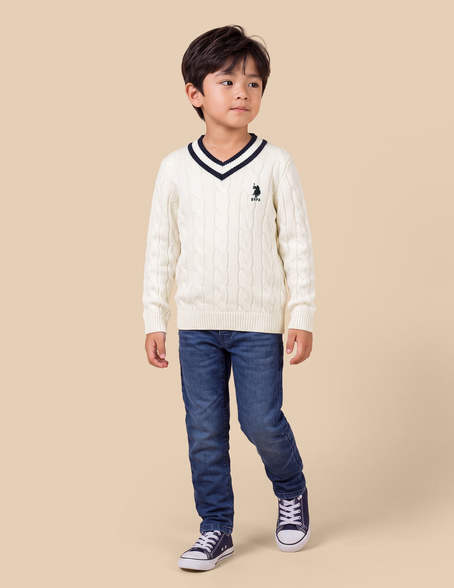 Cable Patterned Knit Regular Fit Sweater Off White - U.S. Polo Assn. India | Large