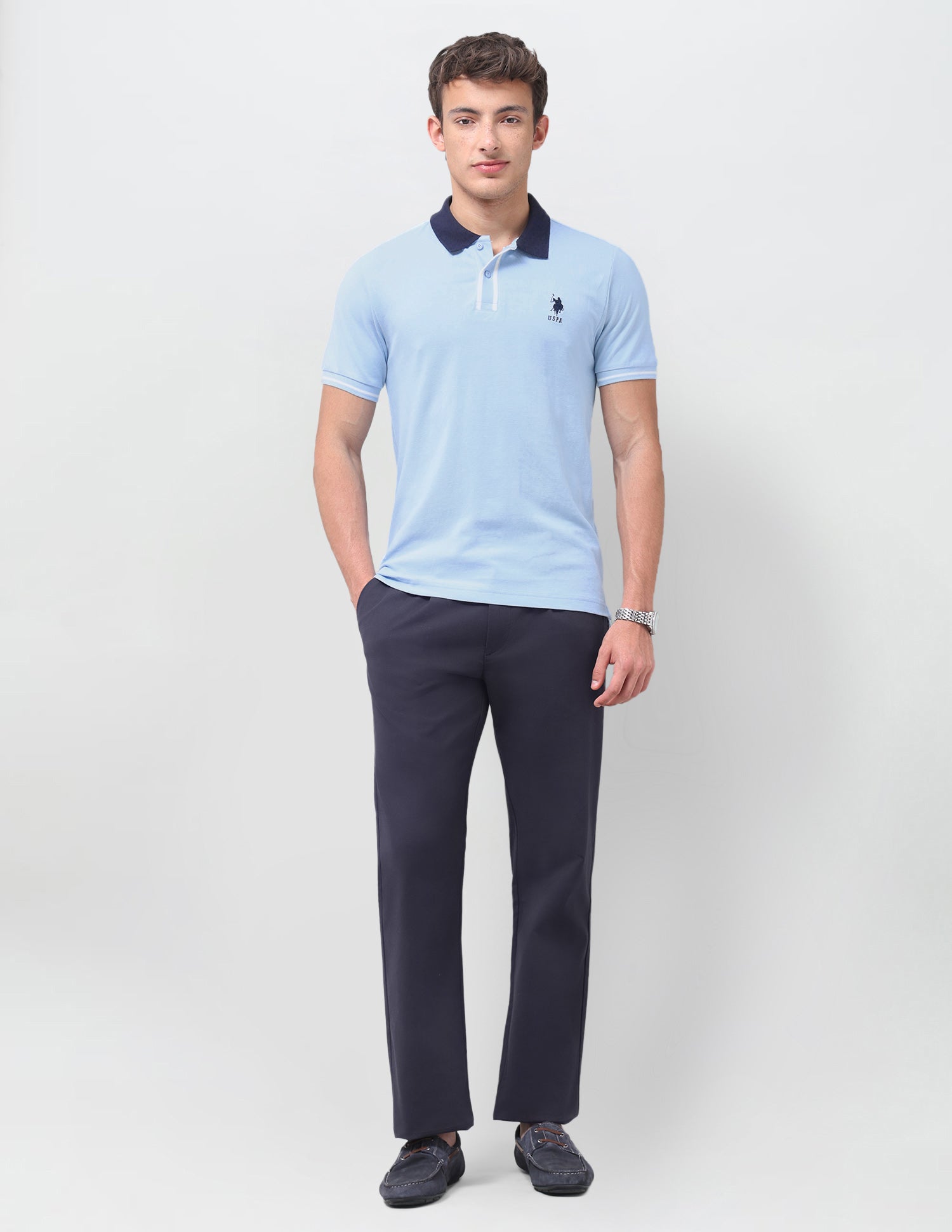 Solid Regular Fit Polo Shirt Light Blue - U.S. Polo Assn. India | Large