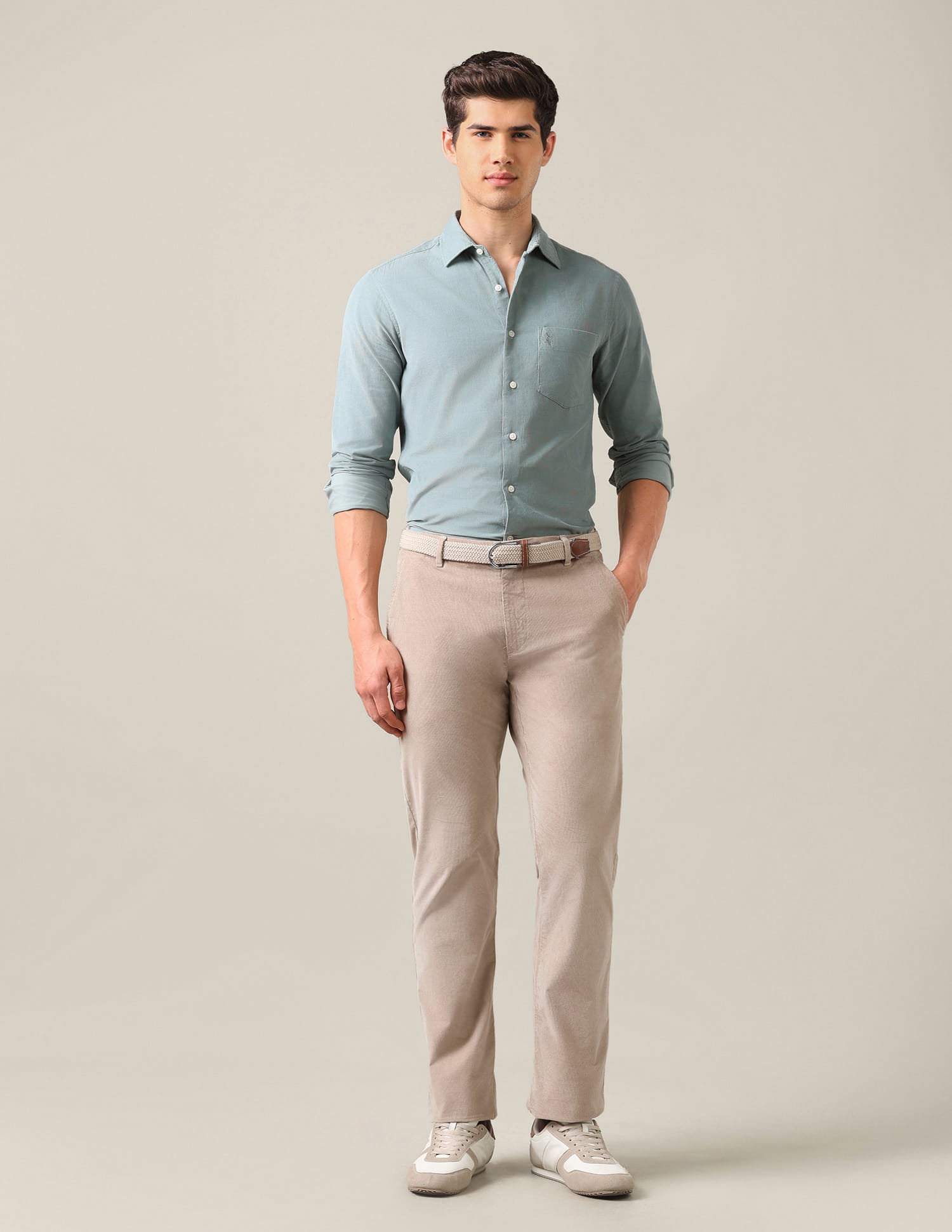 Tailored Fit Corduroy Shirt Green - U.S. Polo Assn. India | Large