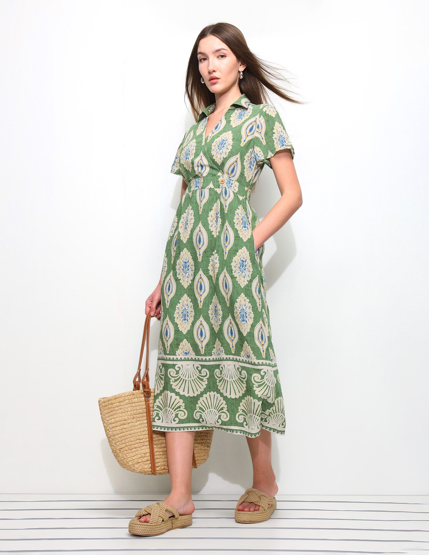 Printed Midi Wrap Dress Green - U.S. Polo Assn. India | Large