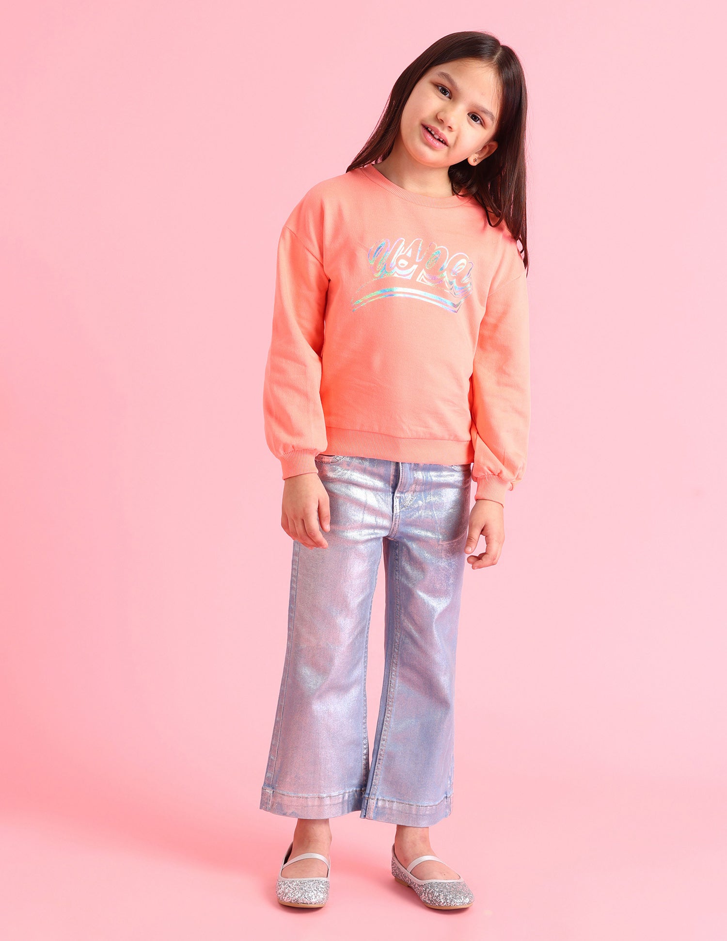 Girls Brand Printed Regular Fit Sweatshirt Light Orange - U.S. POLO ASSN. | Large