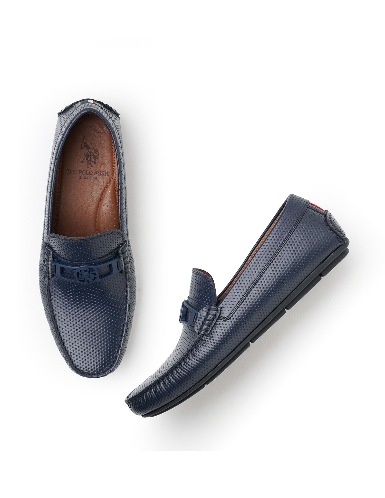 Men Perforated Leather Merren Loafers Navy - U.S. Polo Assn. India | Large