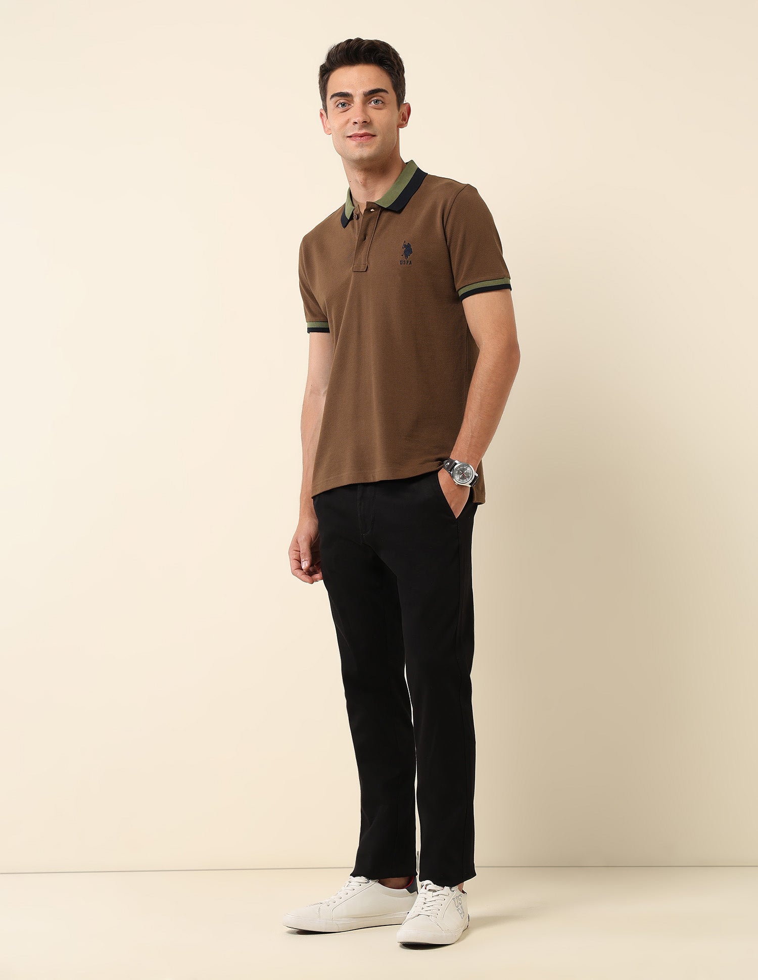 Solid Slim Fit Polo Shirt Dark Brown - U.S. Polo Assn. India | Large