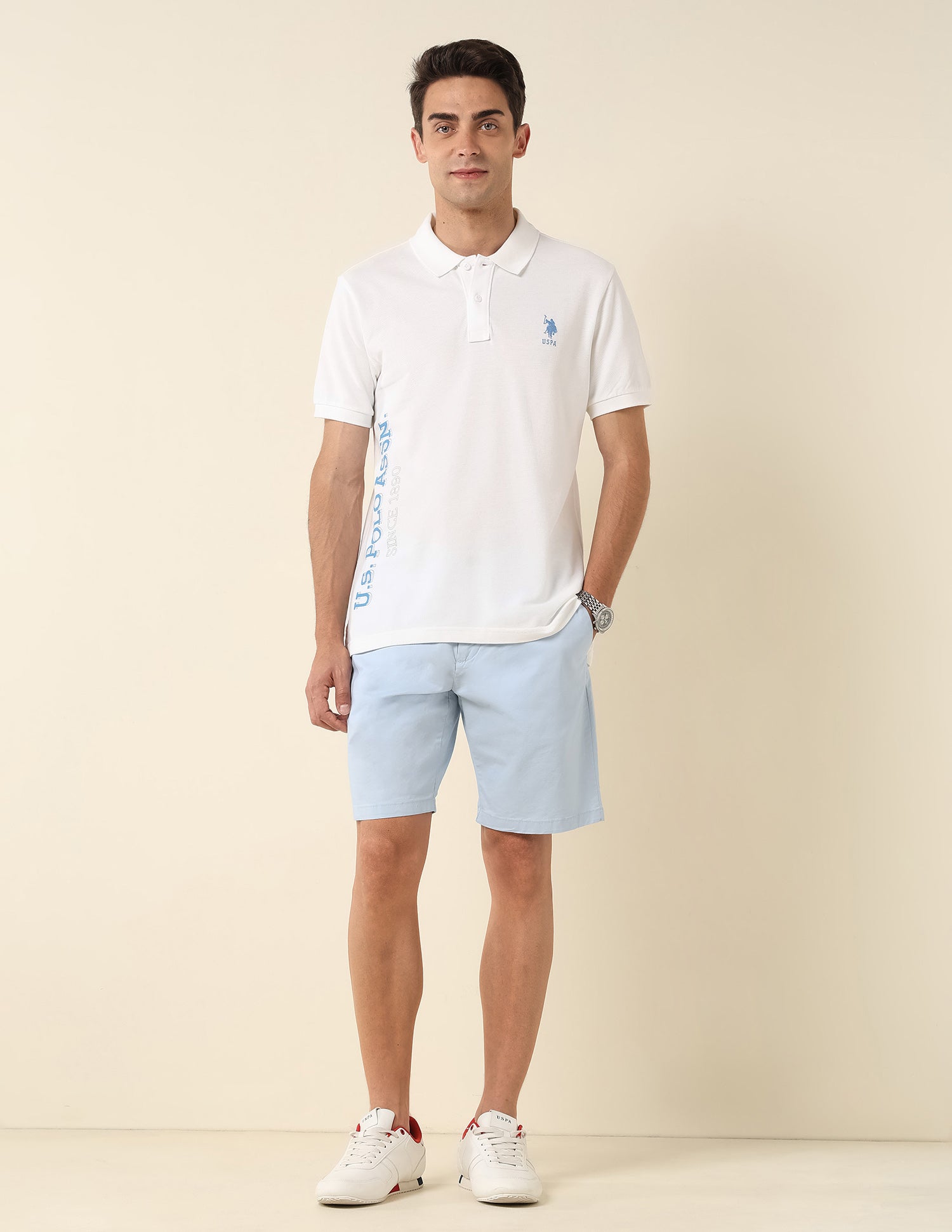 Brand Printed Pure Cotton Polo Shirt Off White - U.S. Polo Assn. India | Large