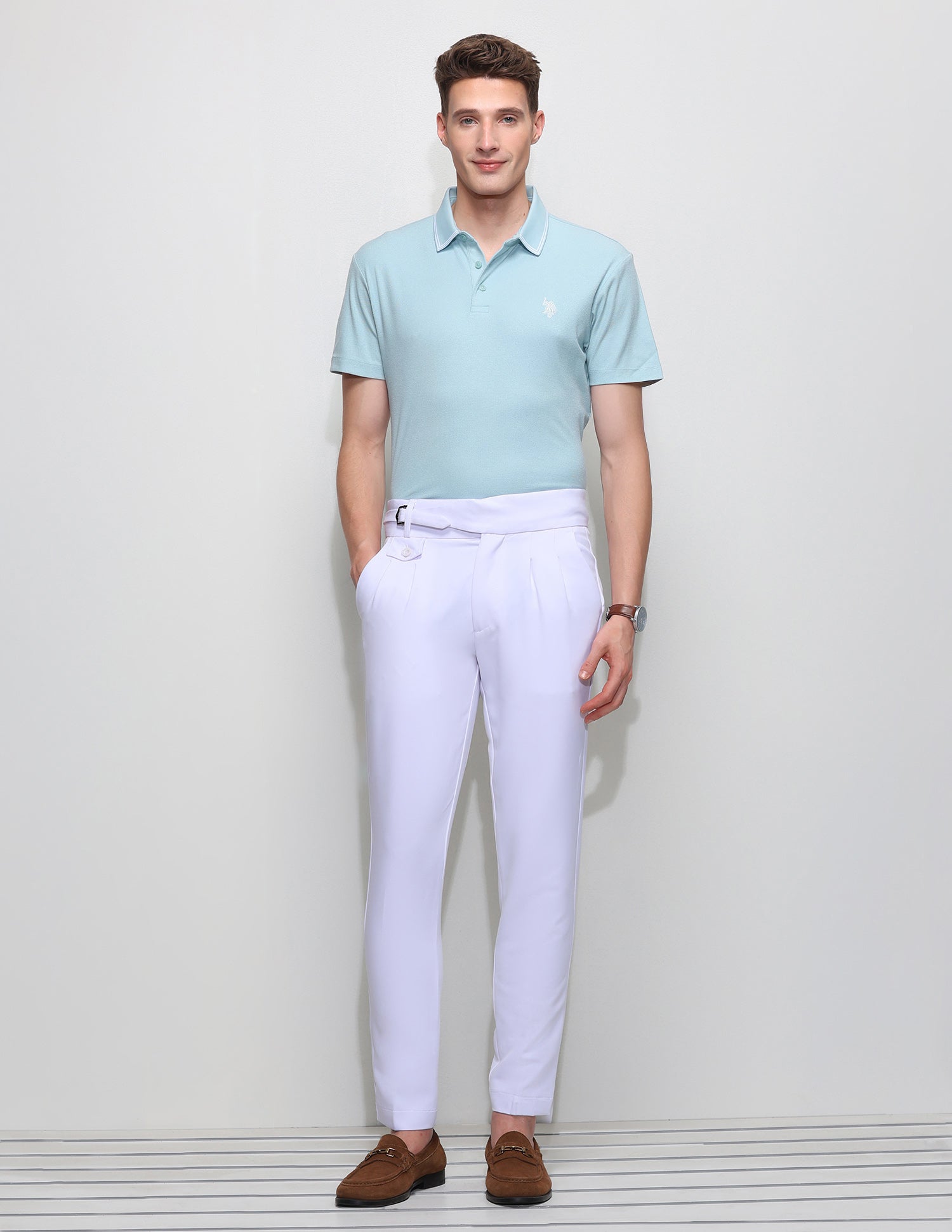 Solid Slim Fit Polo Shirt Light Blue - U.S. Polo Assn. India | Large