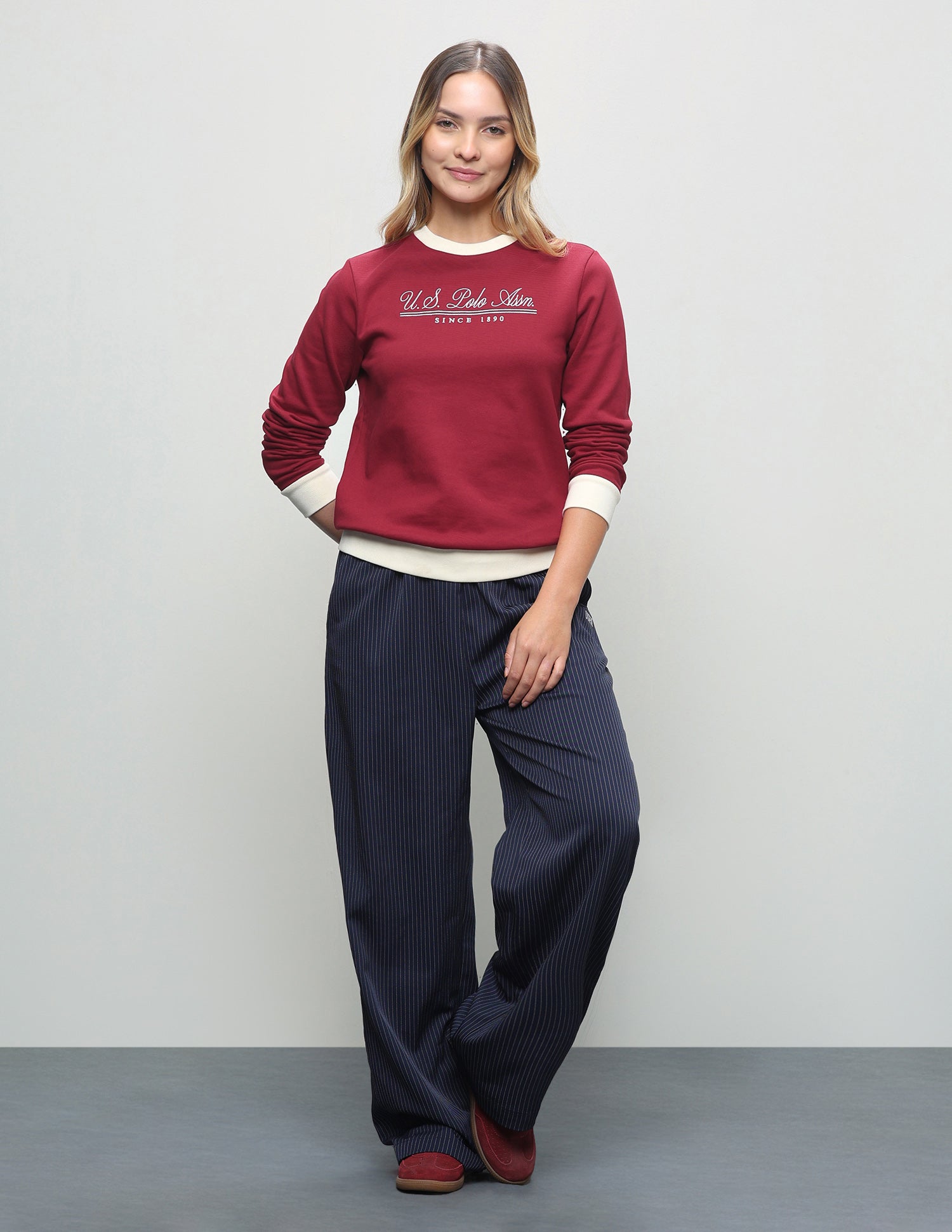 Typographic Brand Printed Regular Fit Sweatshirt Dark Red - U.S. Polo Assn. India | Large