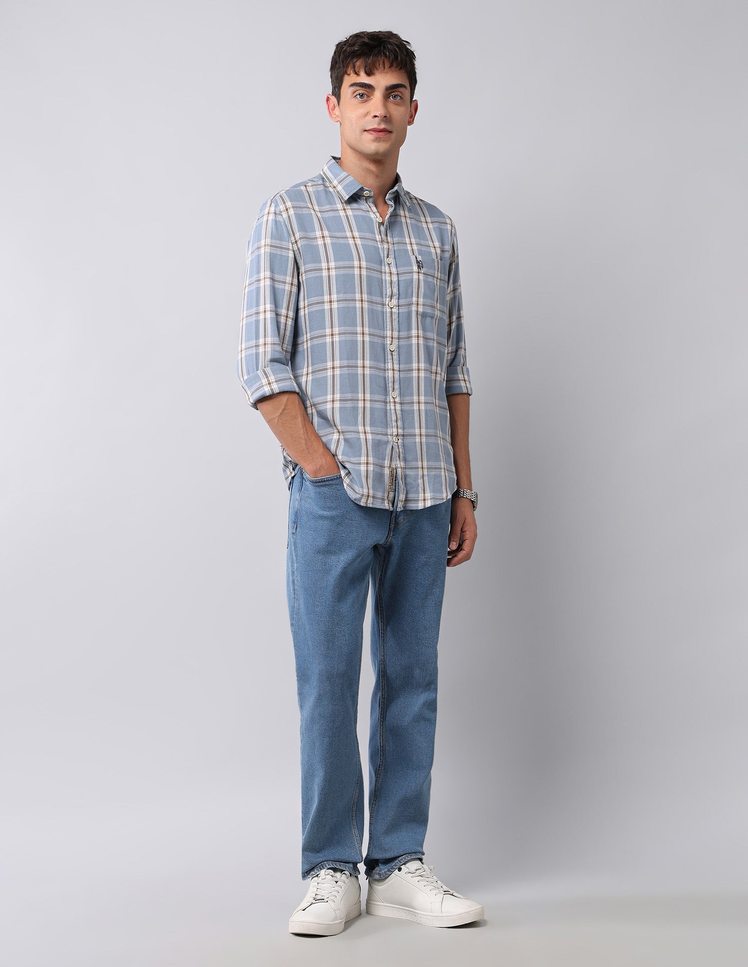 Tartan Checked Regular Fit Shirt Light Blue - U.S. Polo Assn. India | Large