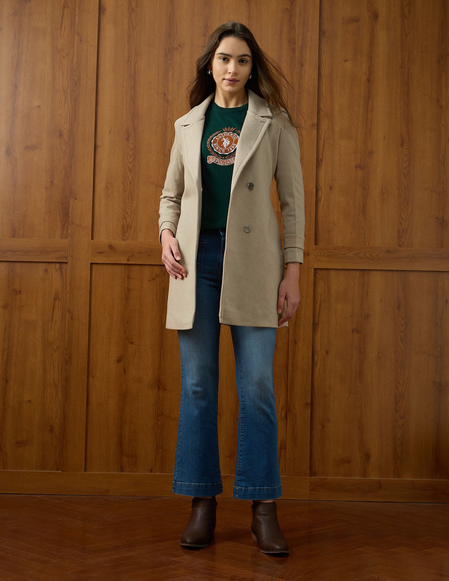 Soild Regular Fit Single Breasted Coat Brown - U.S. POLO ASSN. | Large