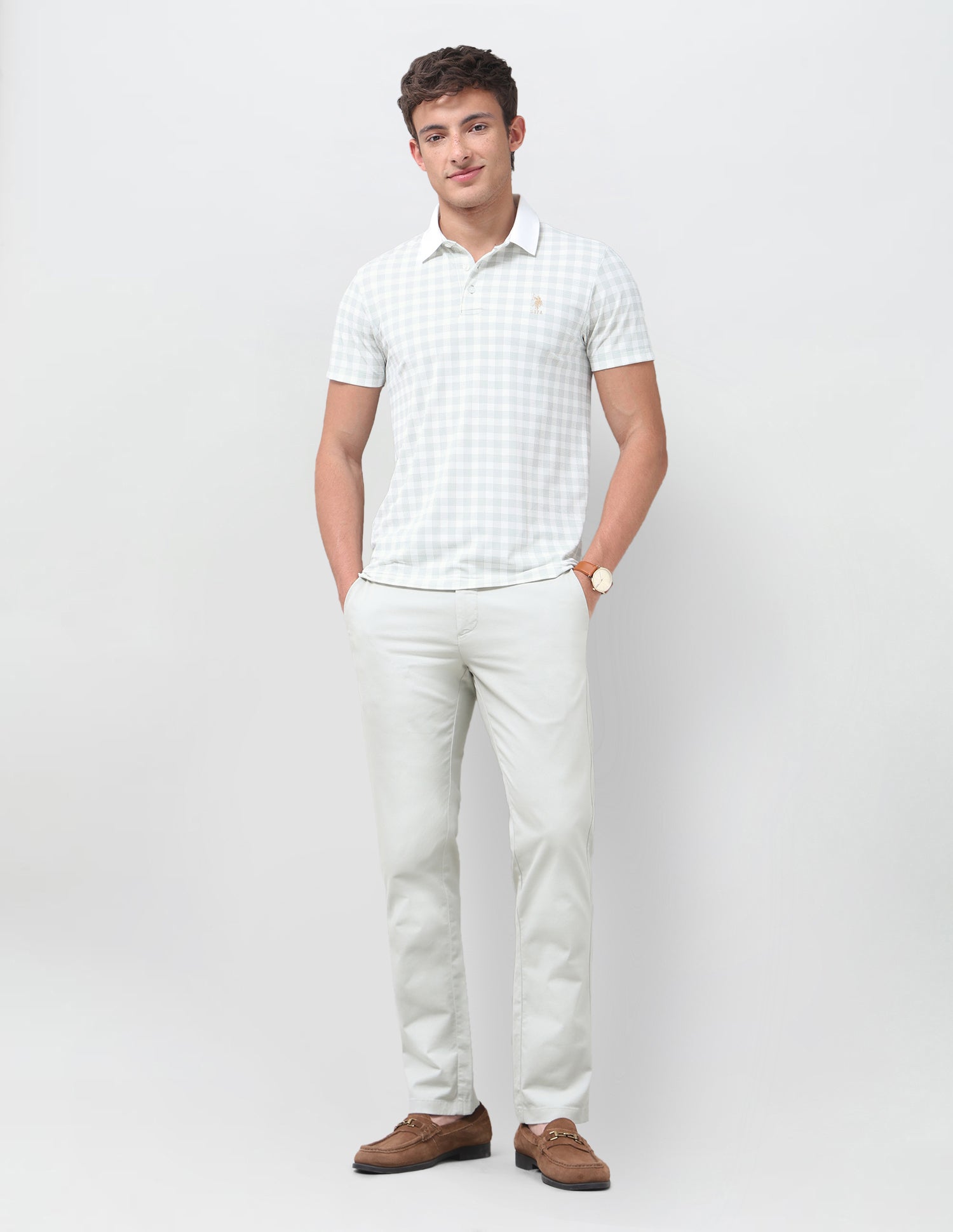 Checked Slim Fit Polo Shirt Light Green - U.S. Polo Assn. India | Large
