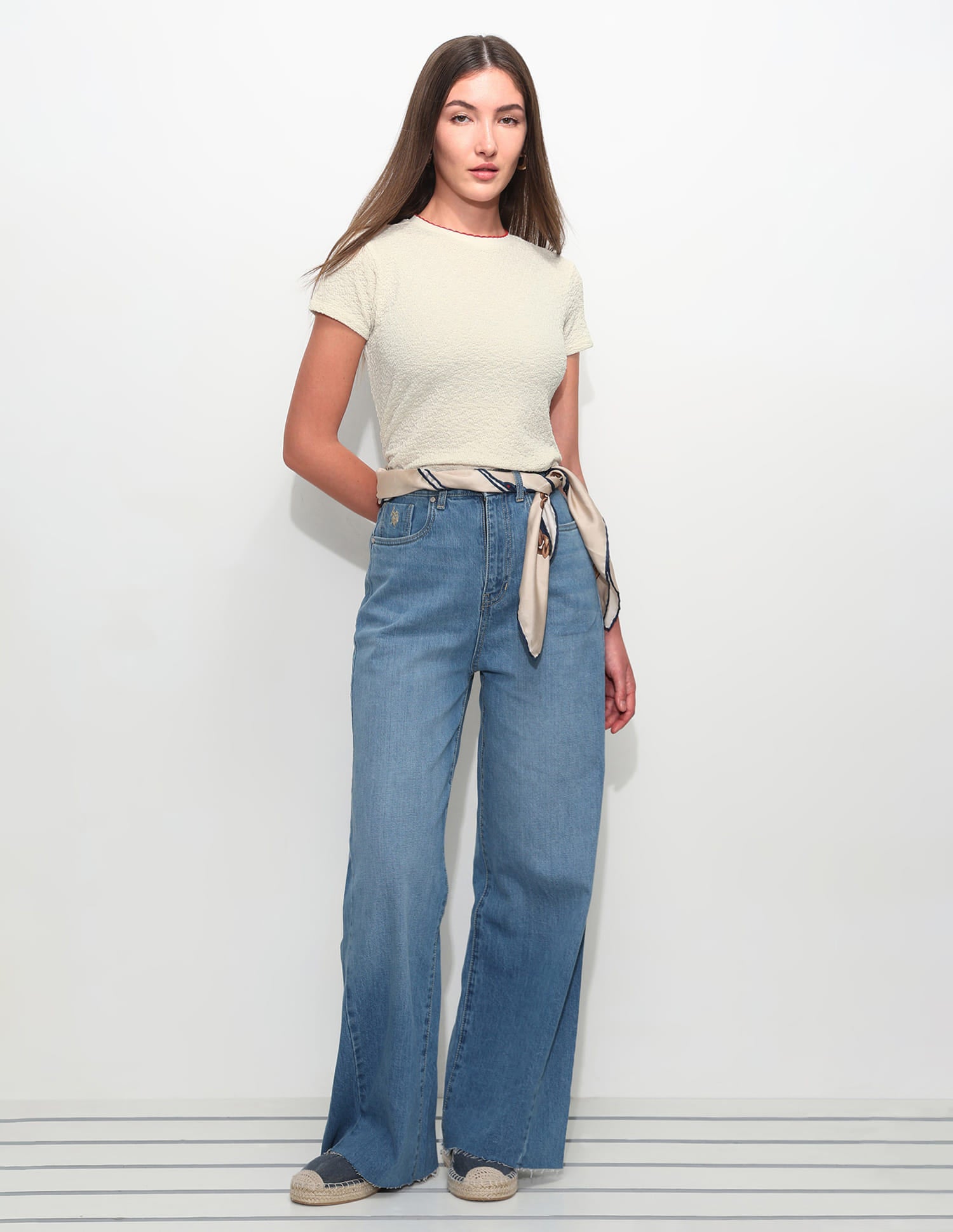 Fitted Textured T-Shirt White - U.S. Polo Assn. India | Large