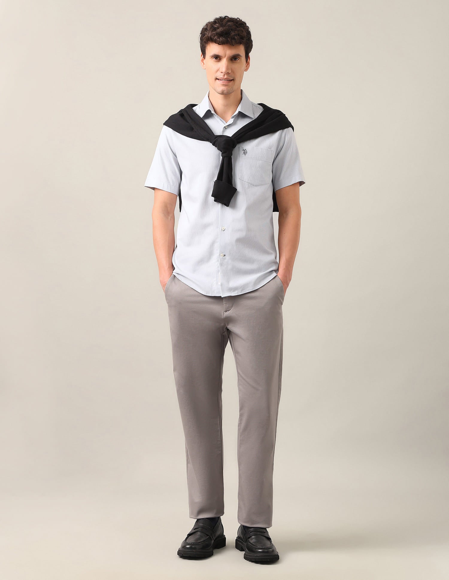 Textured Tailored Fit Shirt Grey - U.S. Polo Assn. India | Large