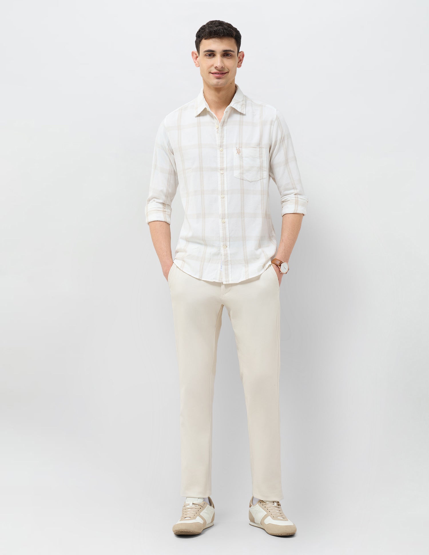 Corduroy Grid Tattersall Checked Shirt Ivory - U.S. POLO ASSN. | Large