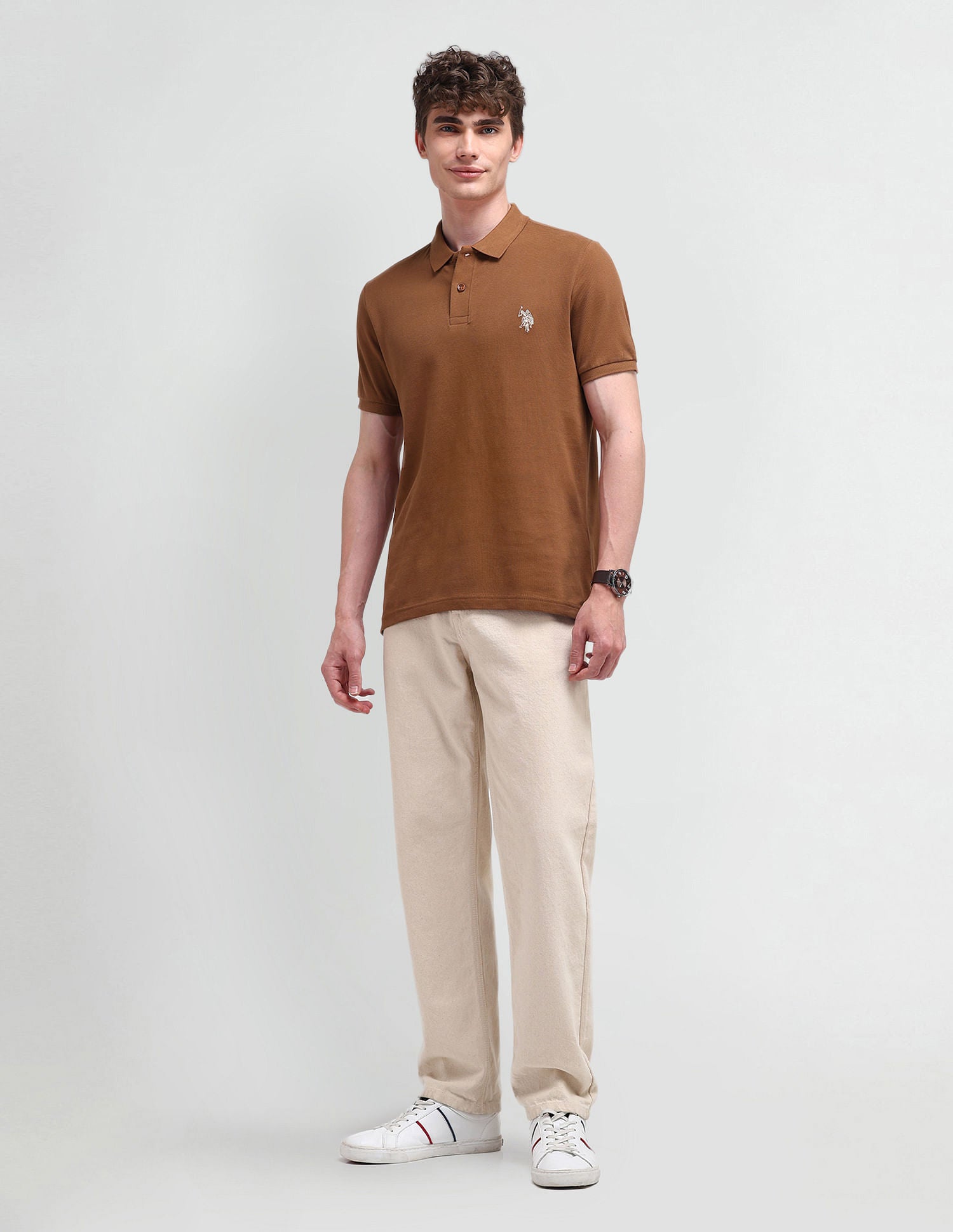 Muscle Fit Solid Polo Shirt Brown - U.S. Polo Assn. India | Large