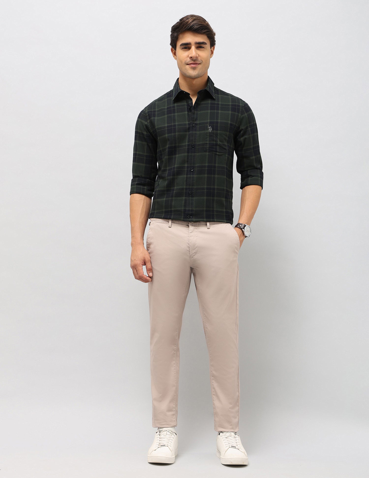 Plaid Checked Tailored Fit Shirt Olive - U.S. Polo Assn. India | Large
