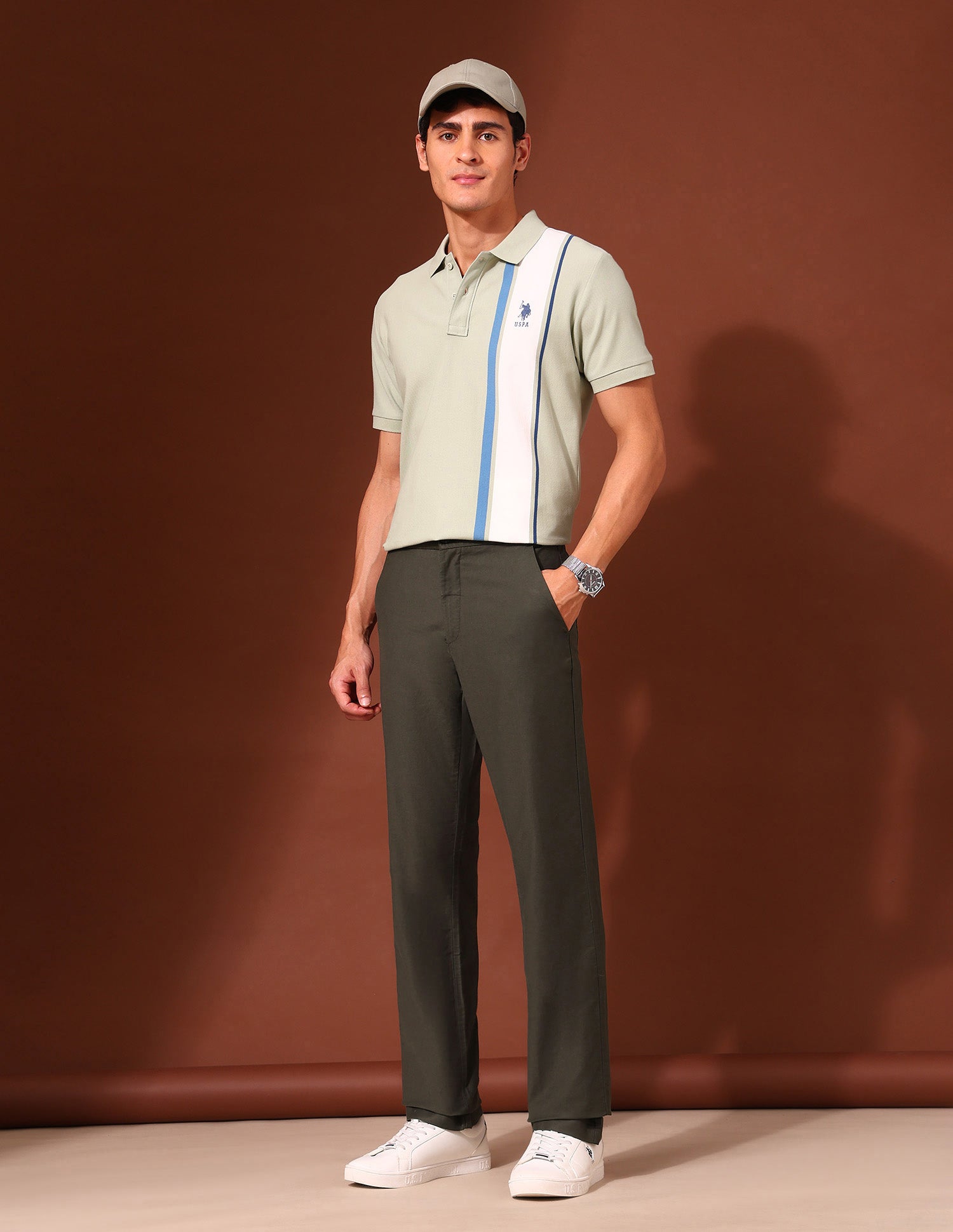 Riley Straight Fit Twill Trousers Olive - U.S. Polo Assn. India | Large