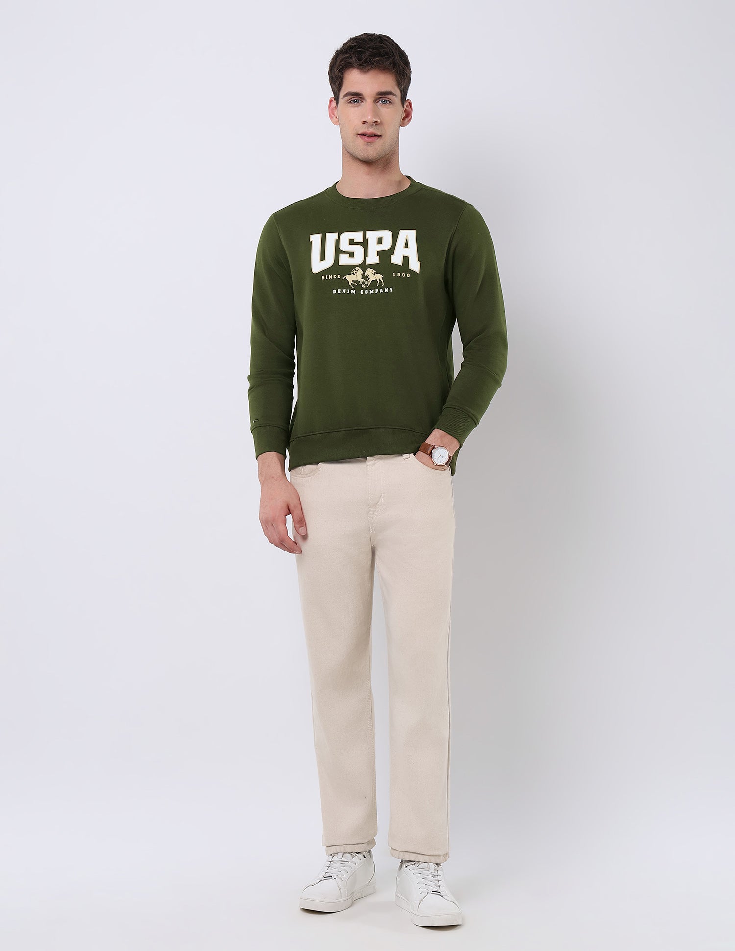 Brand Printed Regular Fit Sweatshirt Olive - U.S. POLO ASSN. | Large