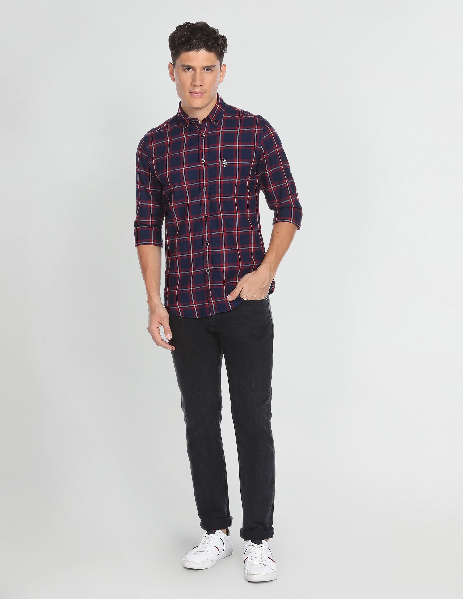 Heathered Tartan Check Shirt Indigo - U.S. Polo Assn. India | Large