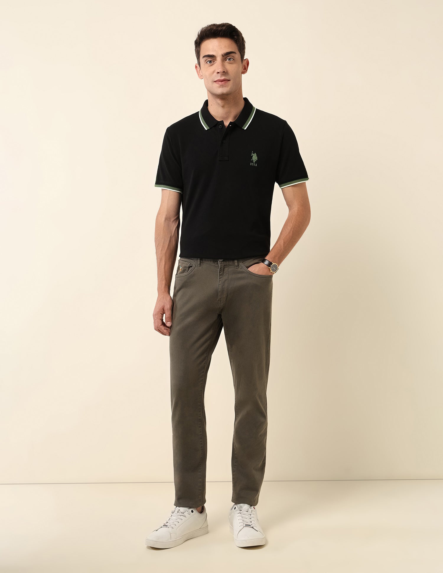Slim Fit Solid Polo Shirt Black - U.S. Polo Assn. India | Large