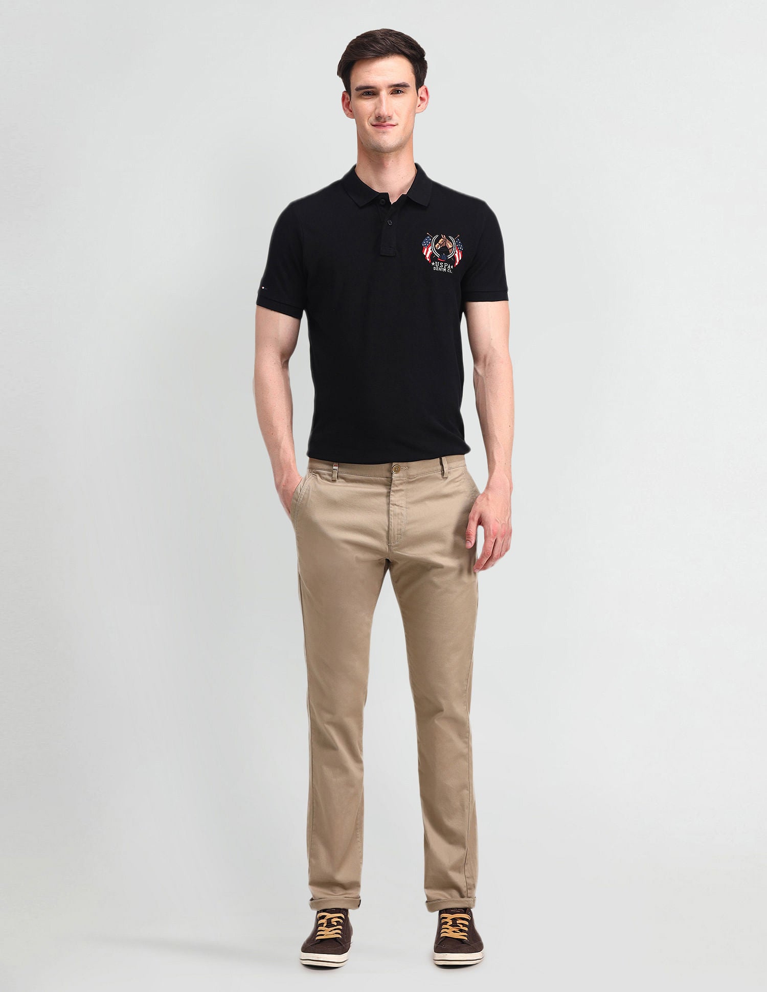 Brand Embroidered Cotton Polo Shirt Black - U.S. POLO ASSN. | Large