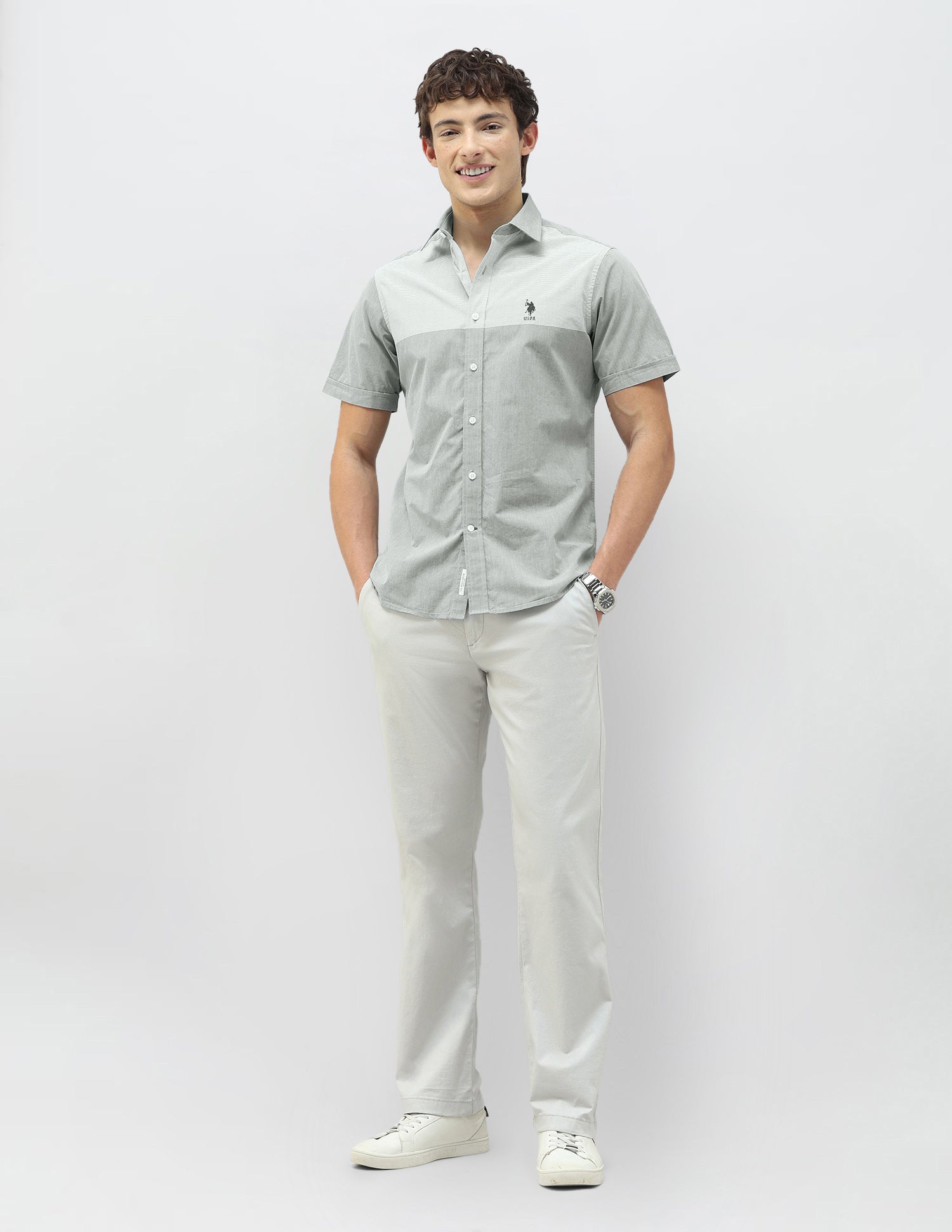 Casa De Campo Regular Fit Shirt Light Olive - U.S. Polo Assn. India | Large