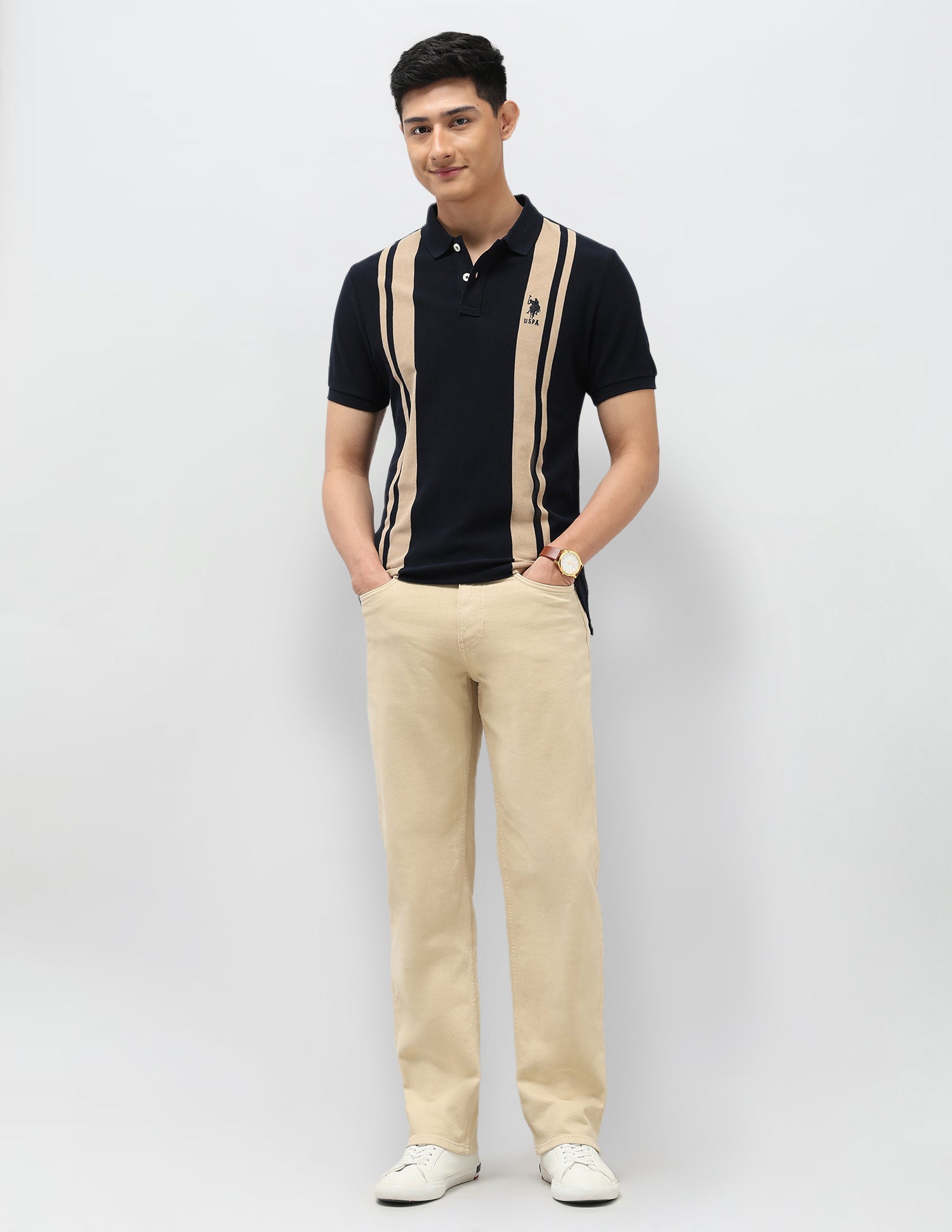 Vertical Striped Pure Cotton Polo Shirt Navy - U.S. Polo Assn. India | Large